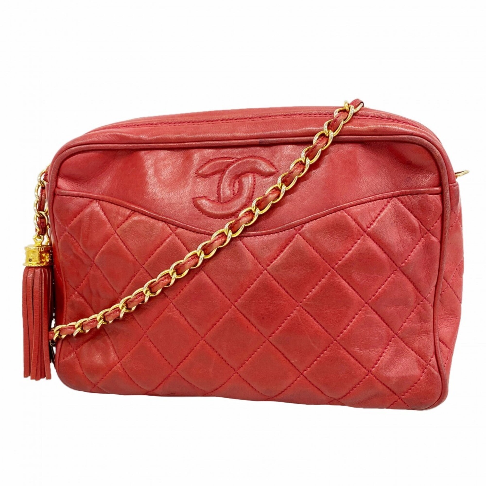 Chanel Red Color Leather Shoulder Bag (Pre-Owned)