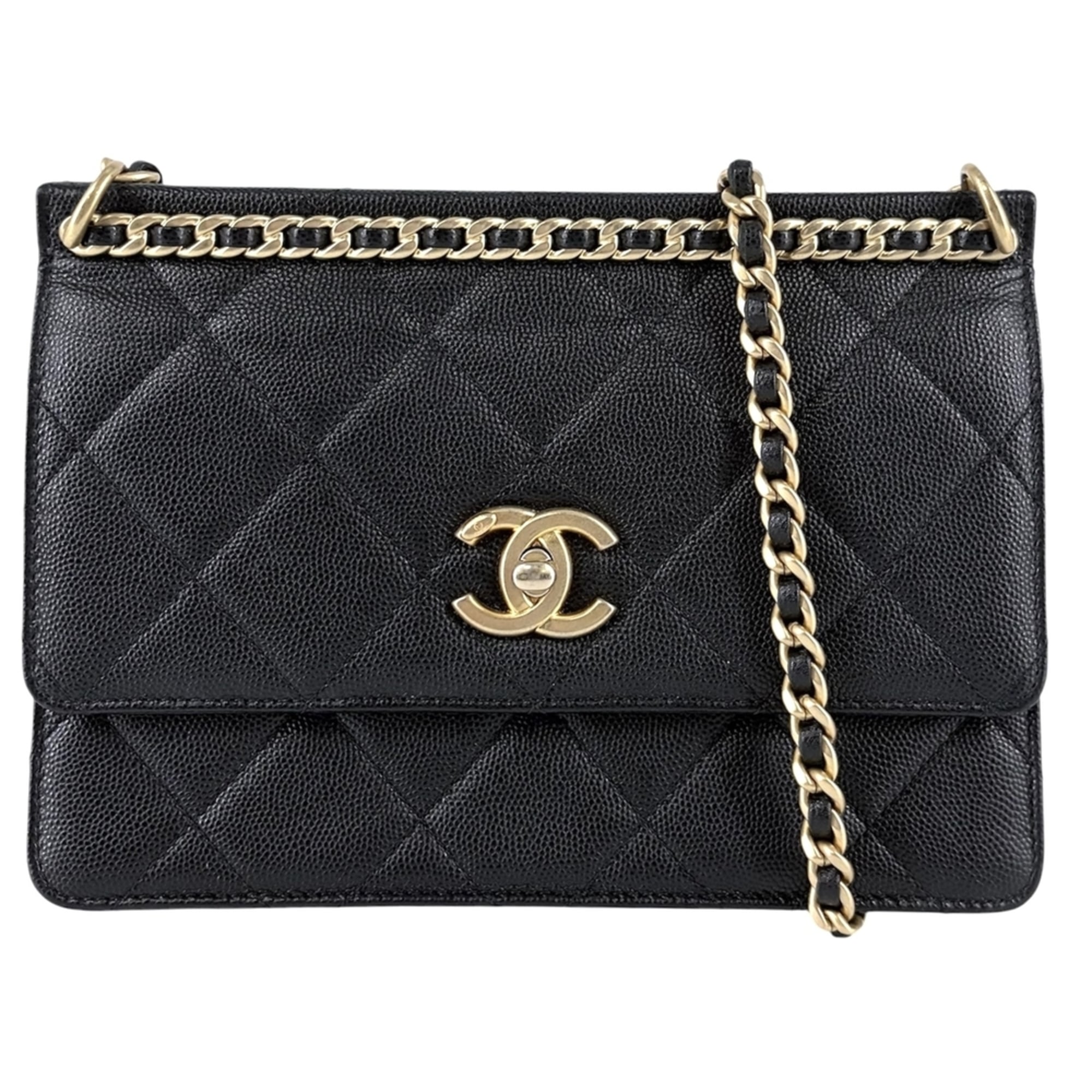 Chanel Black White Grained Calfskin Shoulder Bag (Pre-Owned)