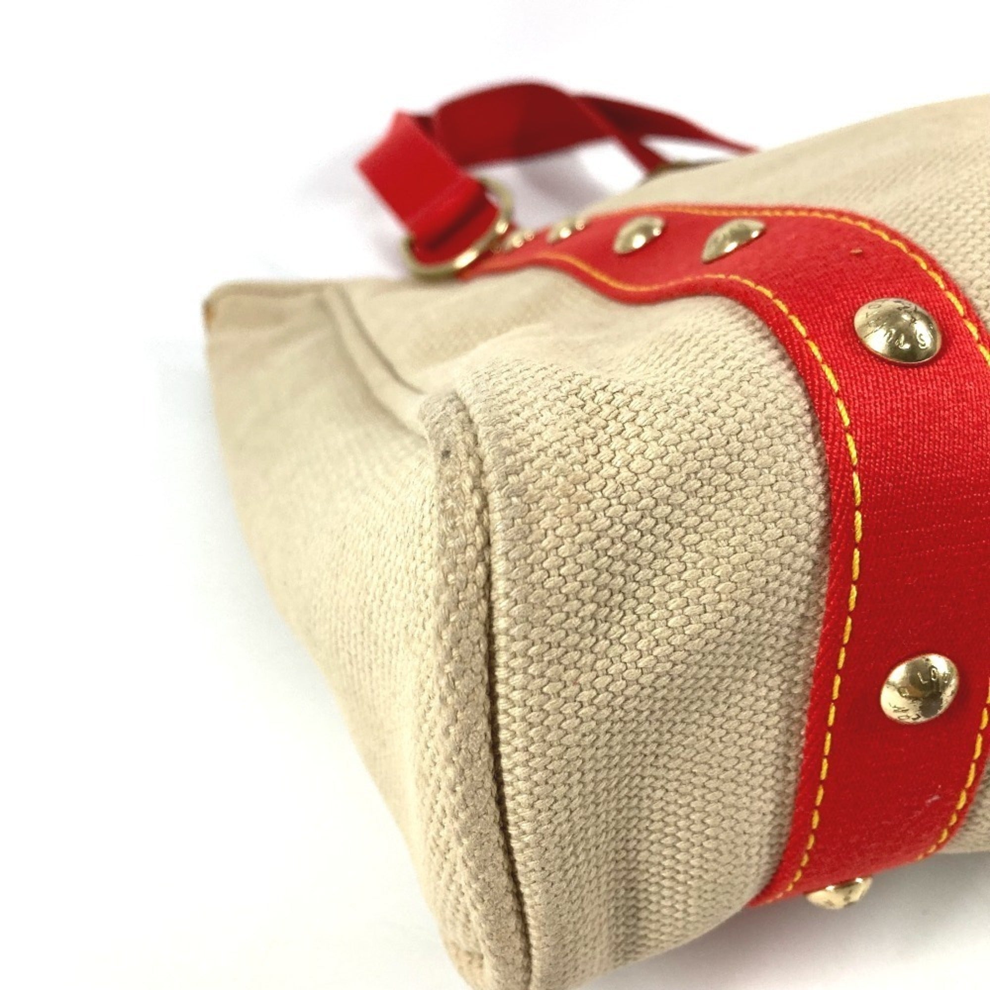 Louis Vuitton Beige Red Color Canvas Shoulder Bag Tote Bag (Pre-Owned)