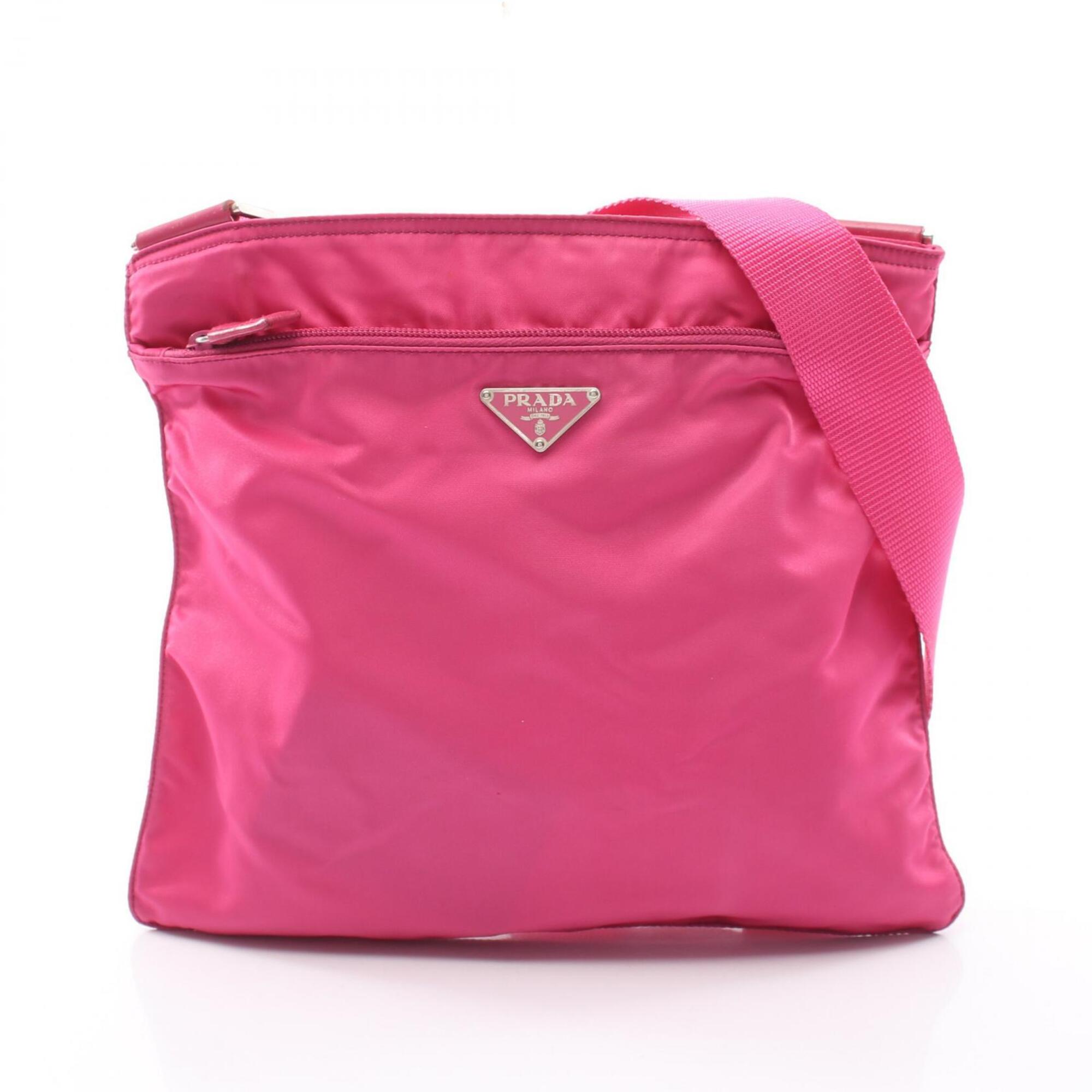 Prada Pink Leather Nylon Handbag Shoulder Bag (Pre-Owned)
