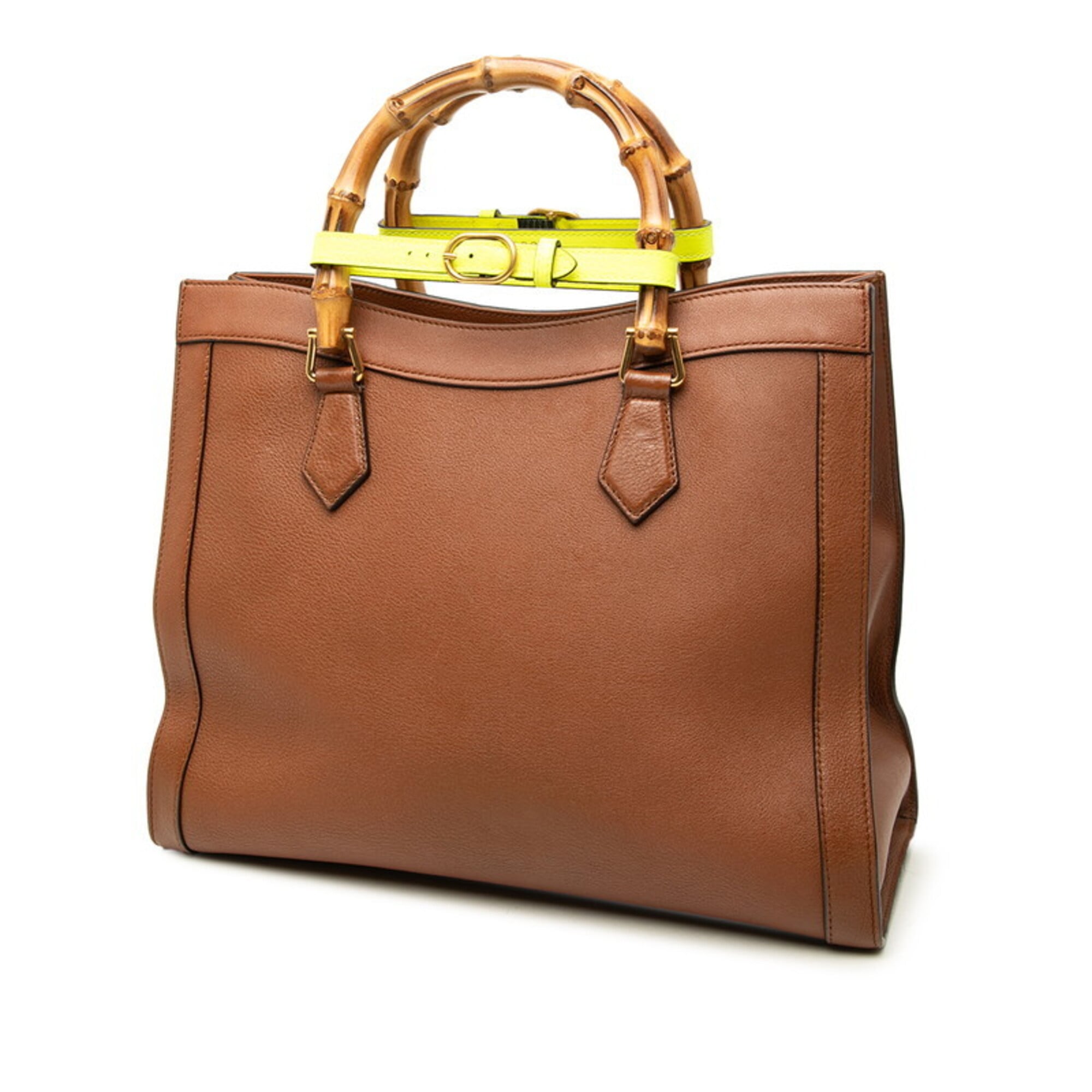 Gucci Brown Bamboo Leather Shoulder Bag Tote Bag (Pre-Owned)