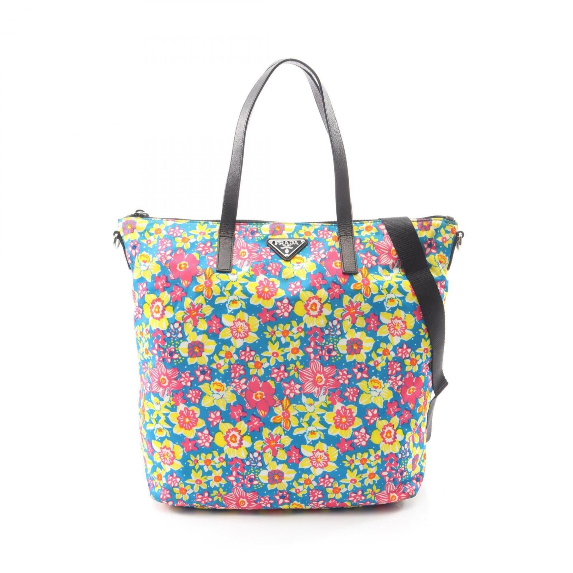 Prada Multi-Color Nylon Leather Handbag Tote Bag (Pre-Owned)