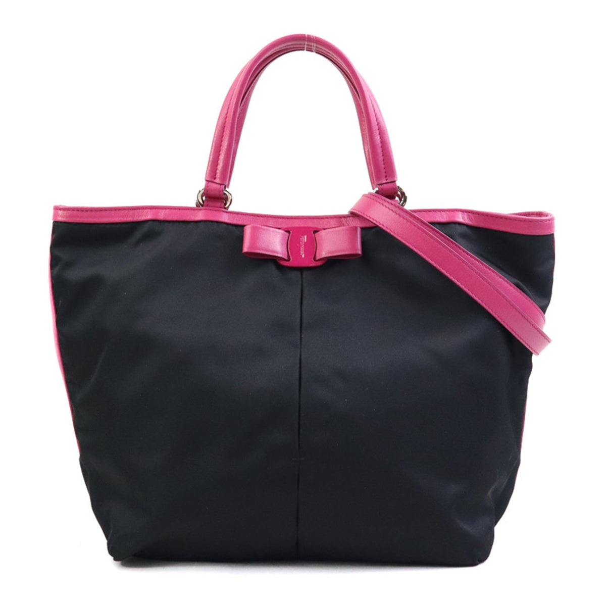 Salvatore Ferragamo Black Pink Nylon Leather Handbag Shoulder Bag (Pre-Owned)