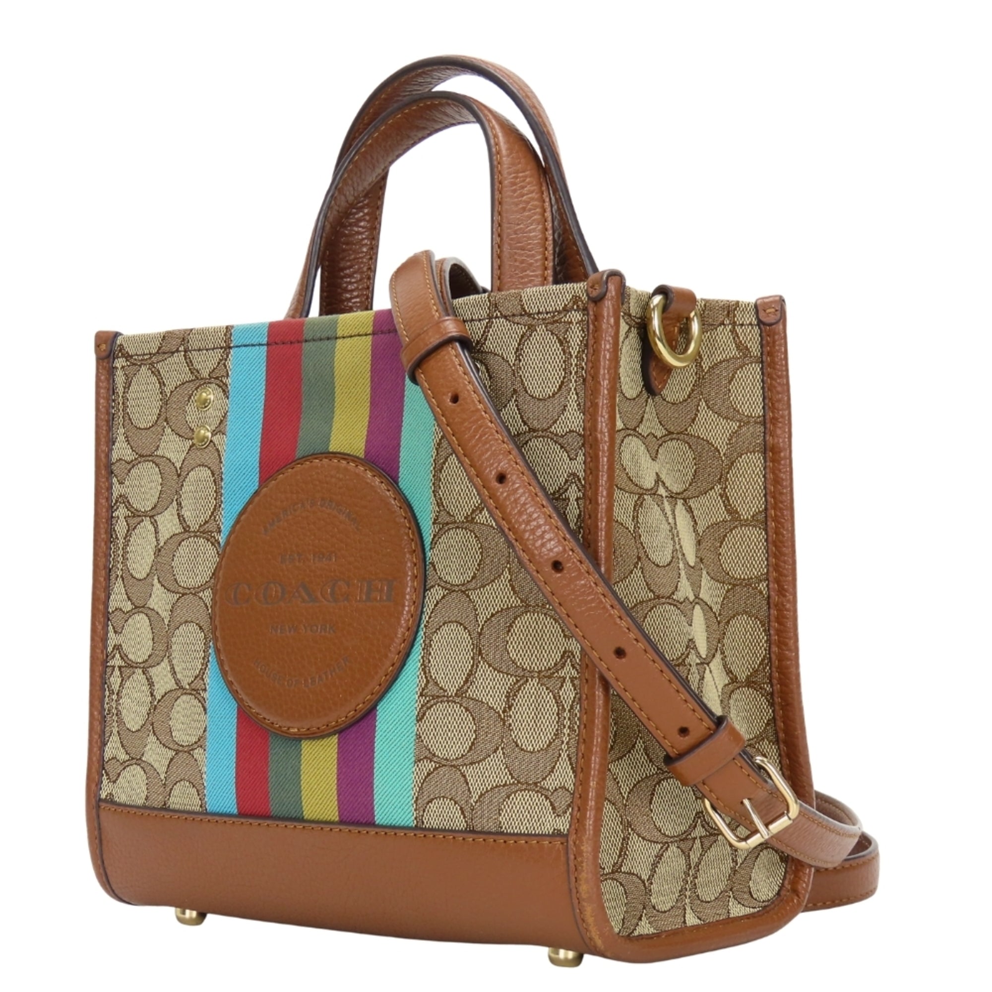 Coach Signature Brown Gray Canvas Leather Handbag (Pre-Owned)