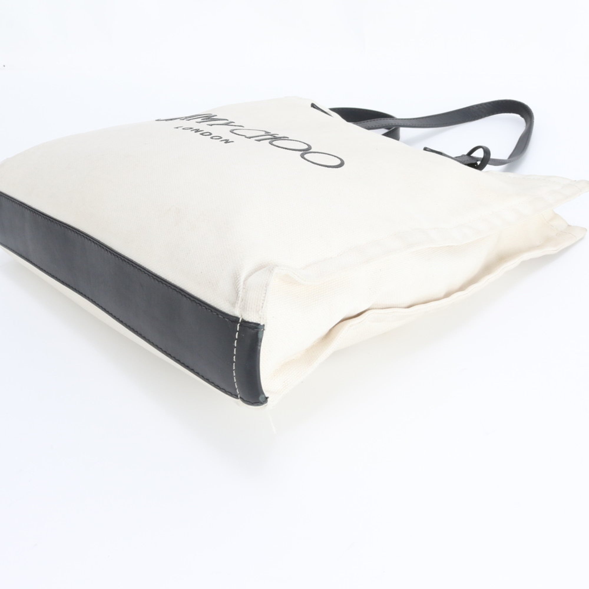 Jimmy Choo Black Off-White Leather Canvas Handbag Tote Bag (Pre-Owned)