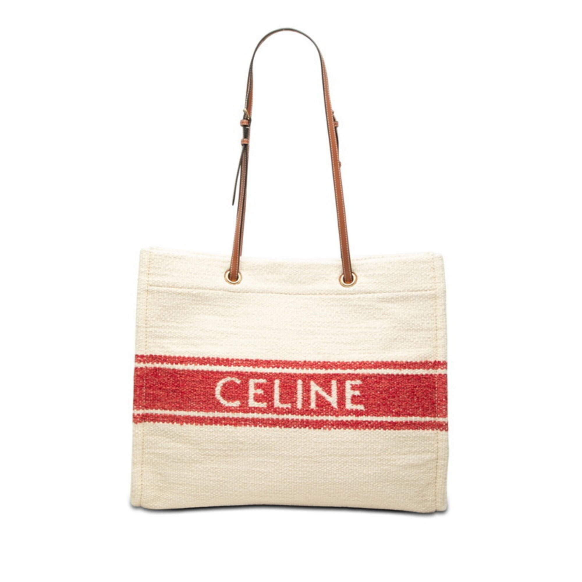 Celine Ivory Red Color Leather Textile Shoulder Bag Tote Bag (Pre-Owned)