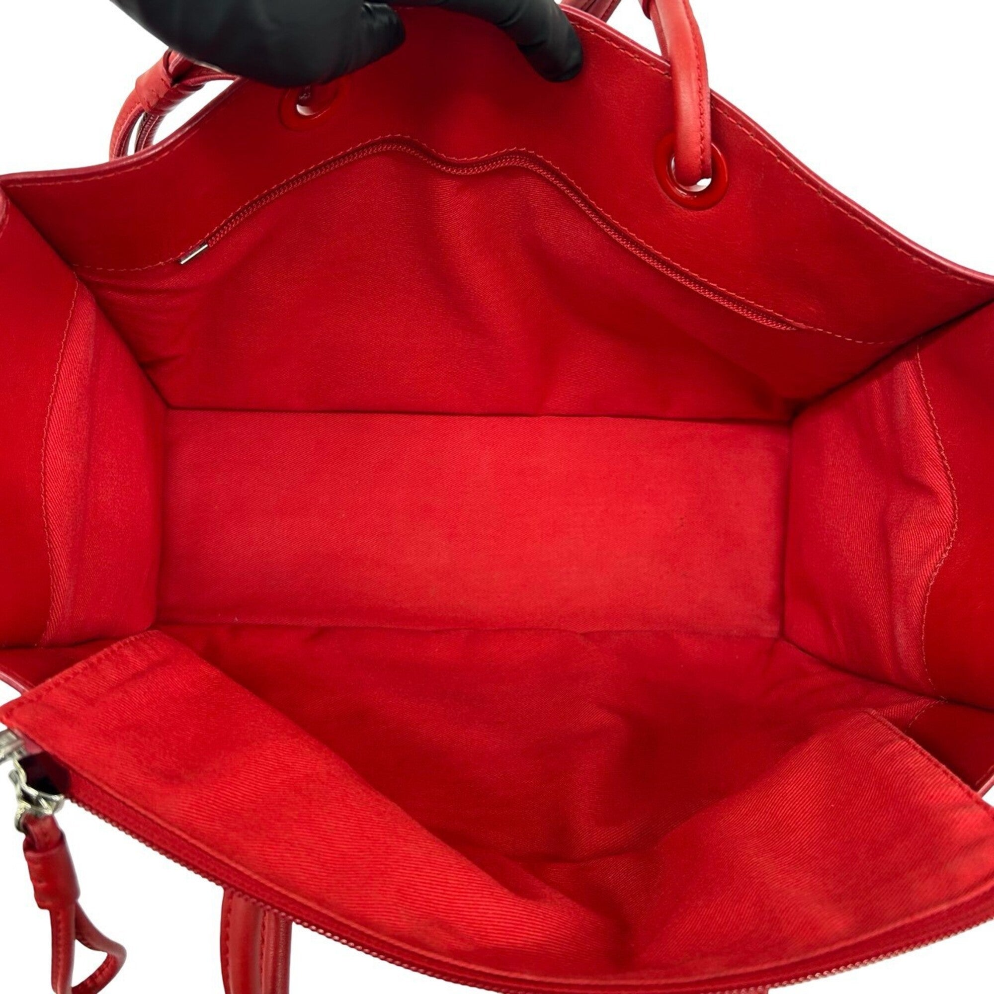 Loewe Red Color Leather Handbag Shoulder Bag Tote Bag (Pre-Owned)
