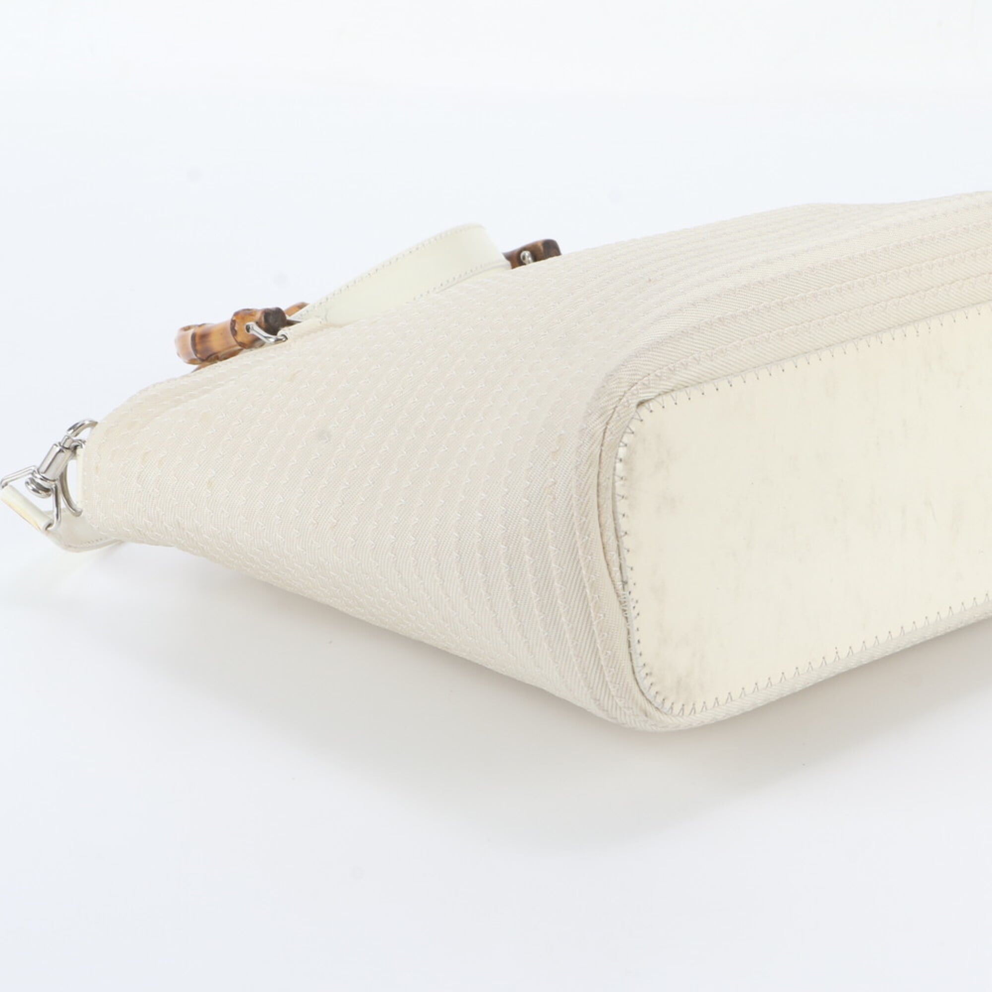 Gucci White Leather Canvas Handbag Shoulder Bag Tote Bag (Pre-Owned)
