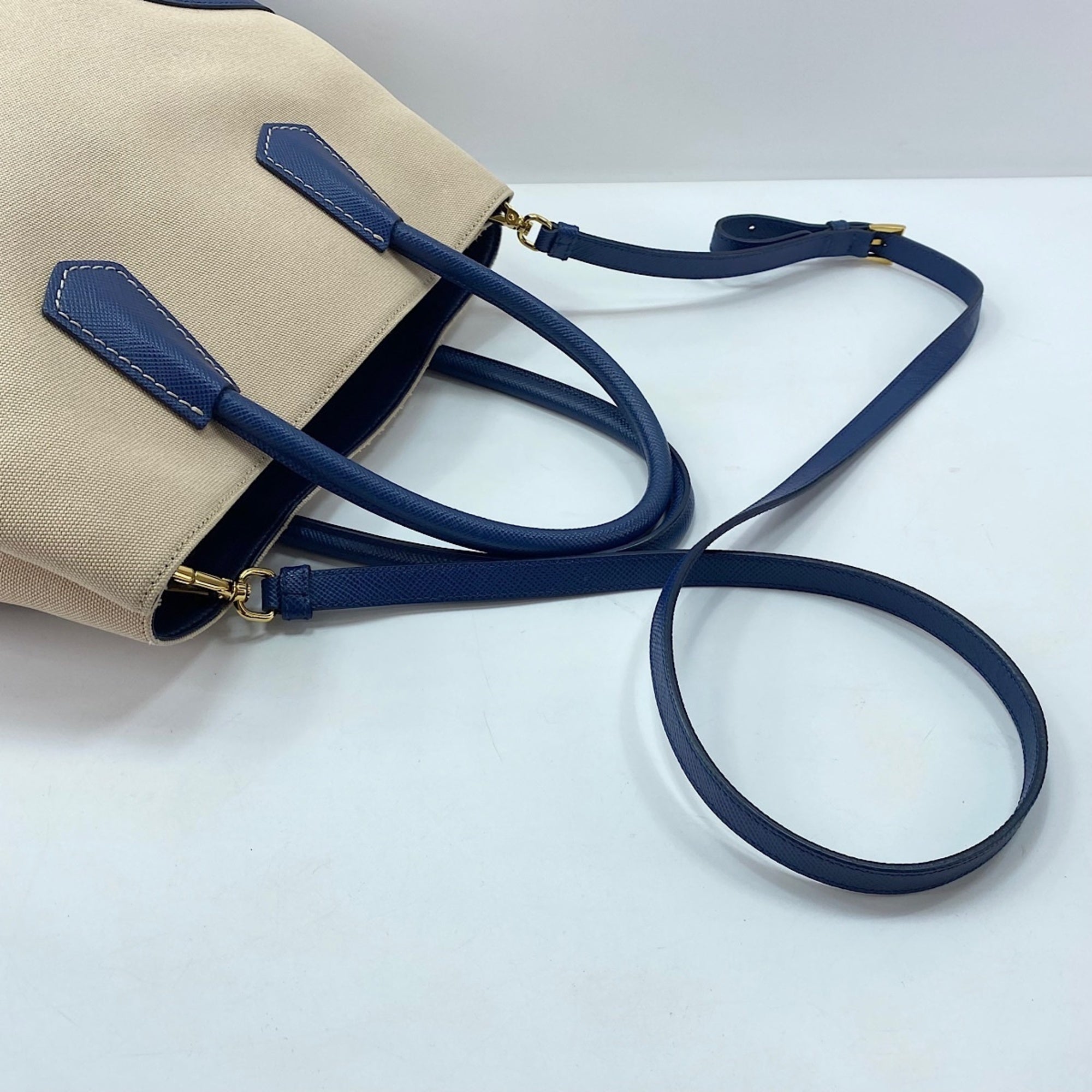 Prada Saffiano Beige Canvas Handbag (Pre-Owned)