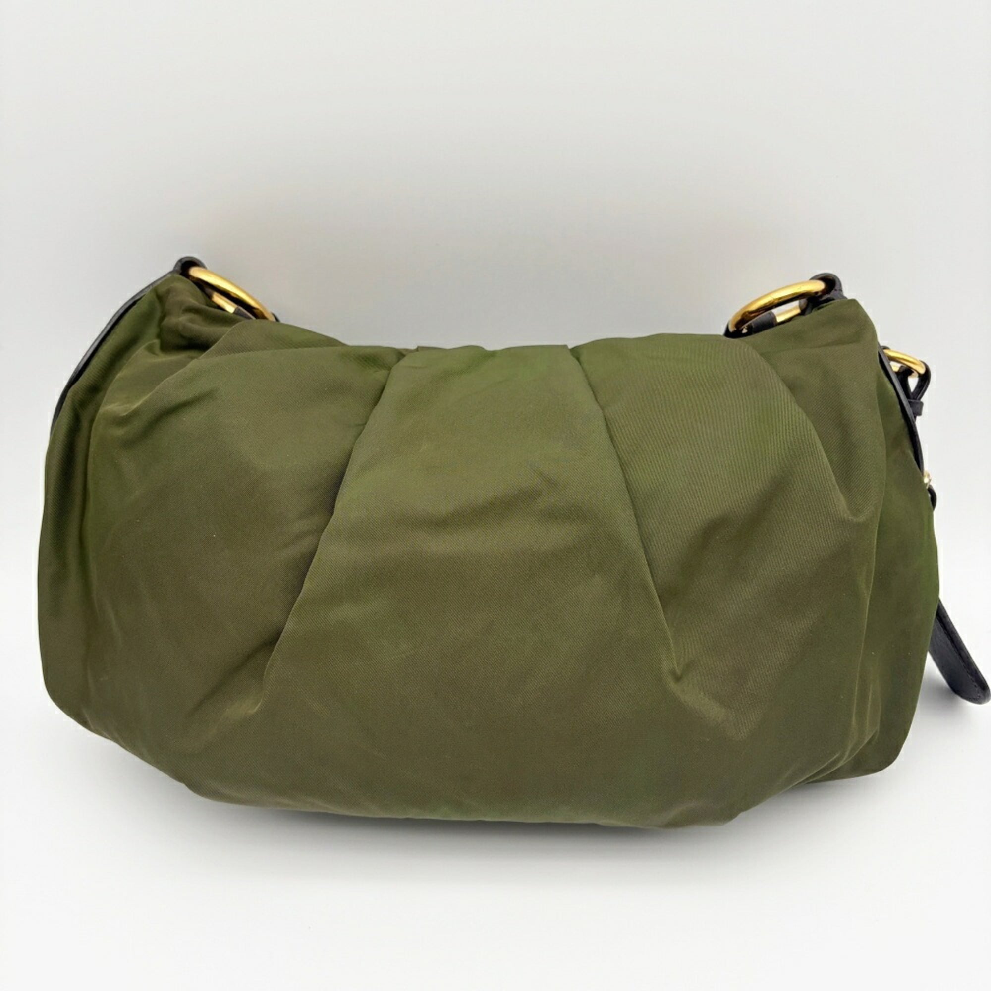 Prada Dark Brown Khaki Nylon Leather Shoulder Bag (Pre-Owned)