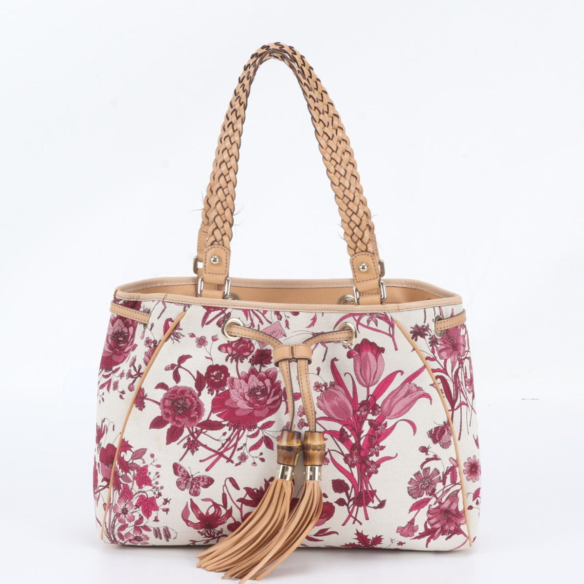 Gucci Brown Pink White Leather Handbag Shoulder Bag Tote Bag (Pre-Owned)