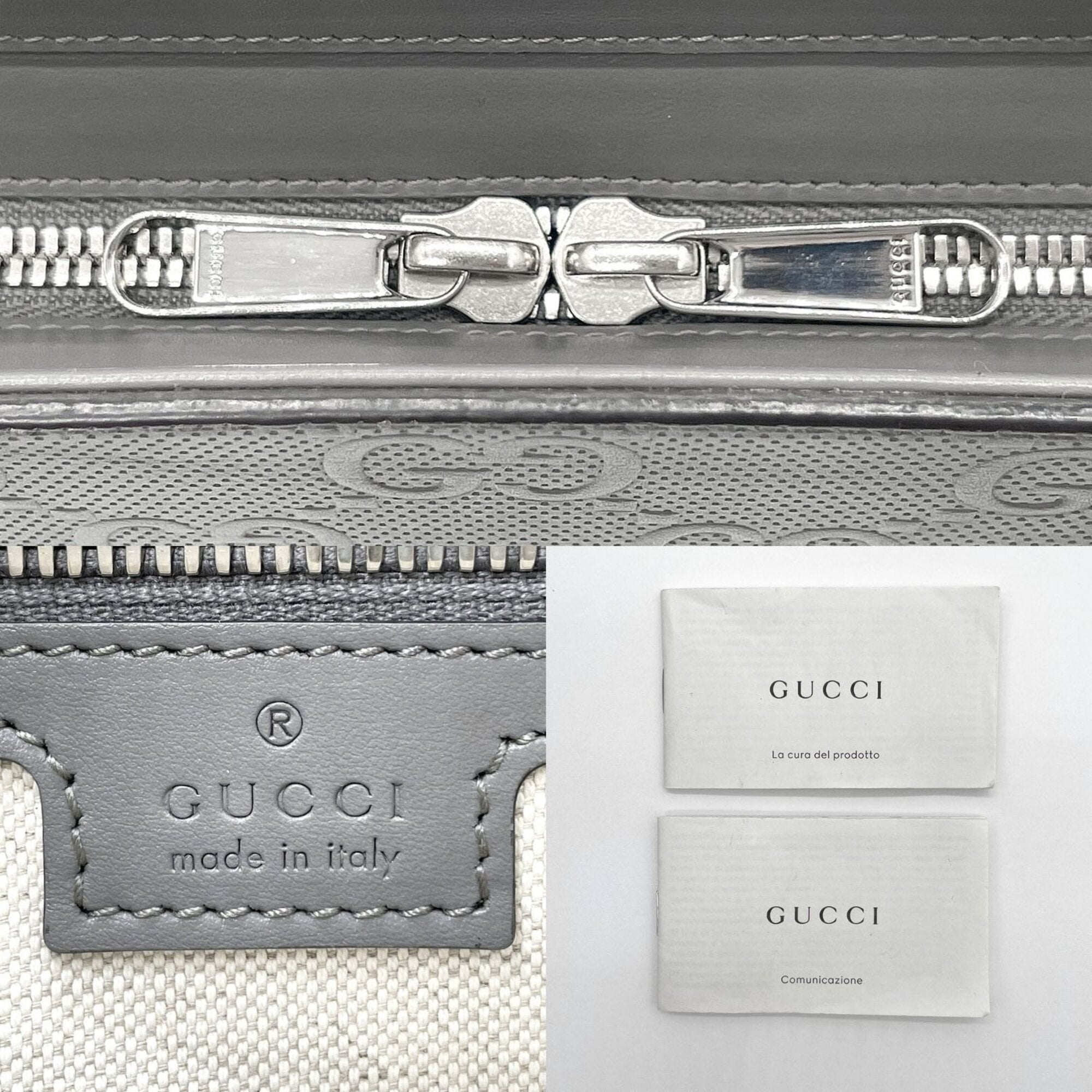 Gucci Gray Leather Canvas Gg Canvas Handbag Tote Bag (Pre-Owned)