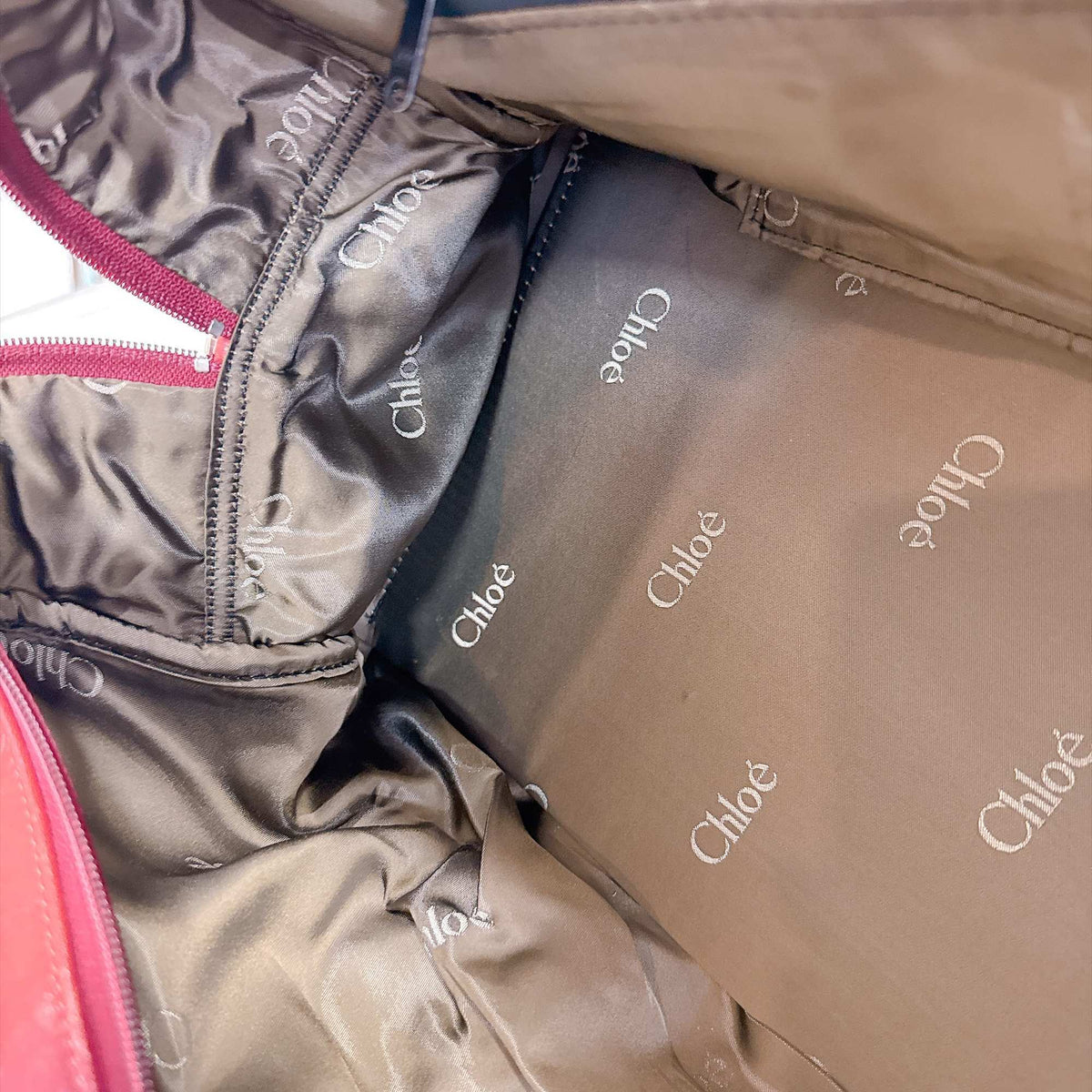 Chloé Red Color Wine Leather Boston Bag Handbag (Pre-Owned)