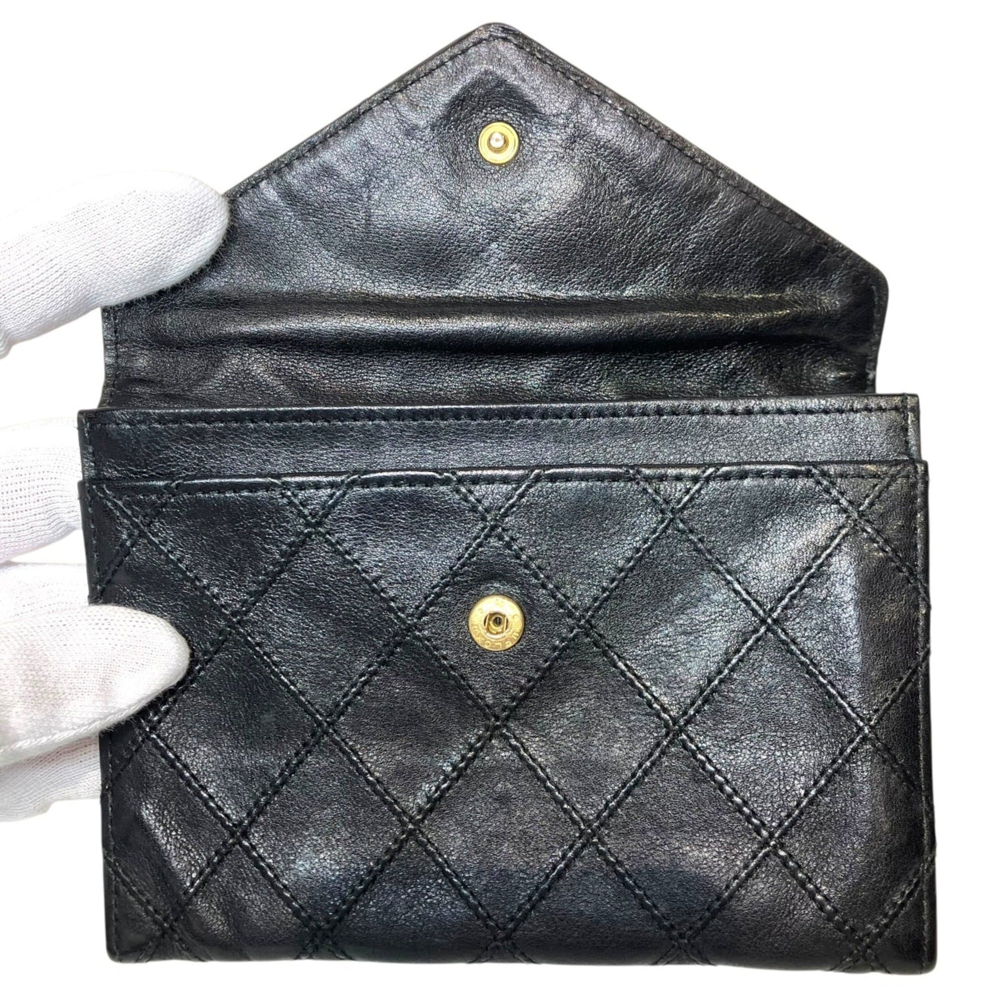 Chanel Bicolor Black Leather Bill Wallet (Bi-Fold) (Pre-Owned)