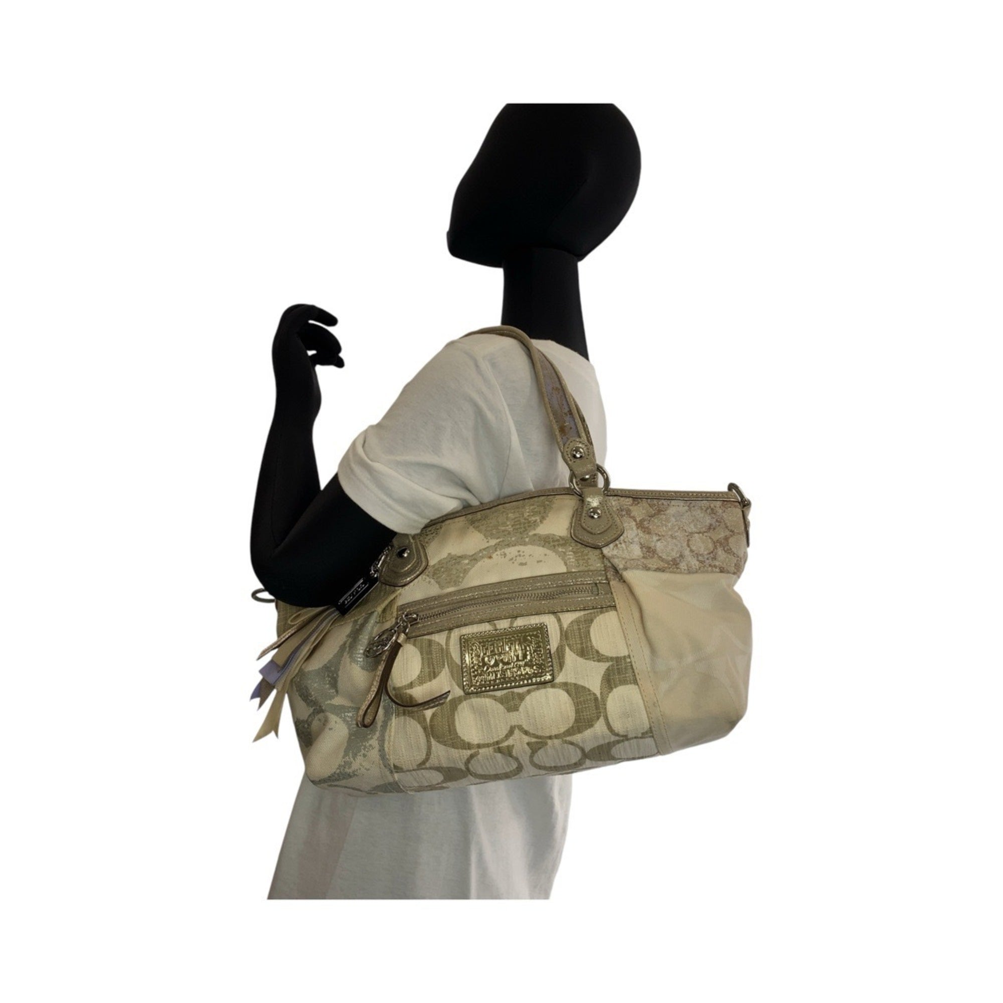 Coach Ivory Signature Line Handbag Tote Bag (Pre-Owned)