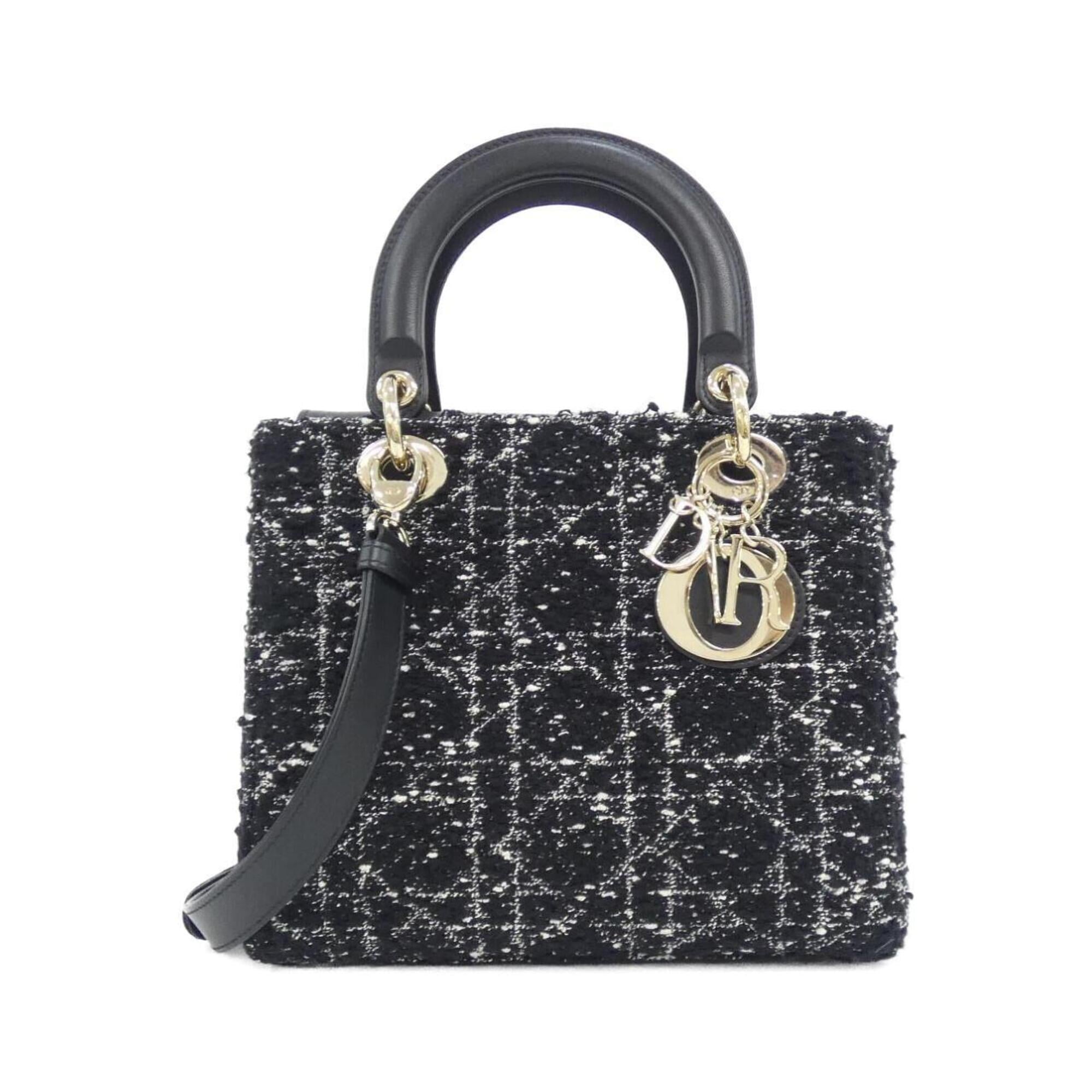 Christian Dior Black White Tweed Leather Handbag (Pre-Owned)