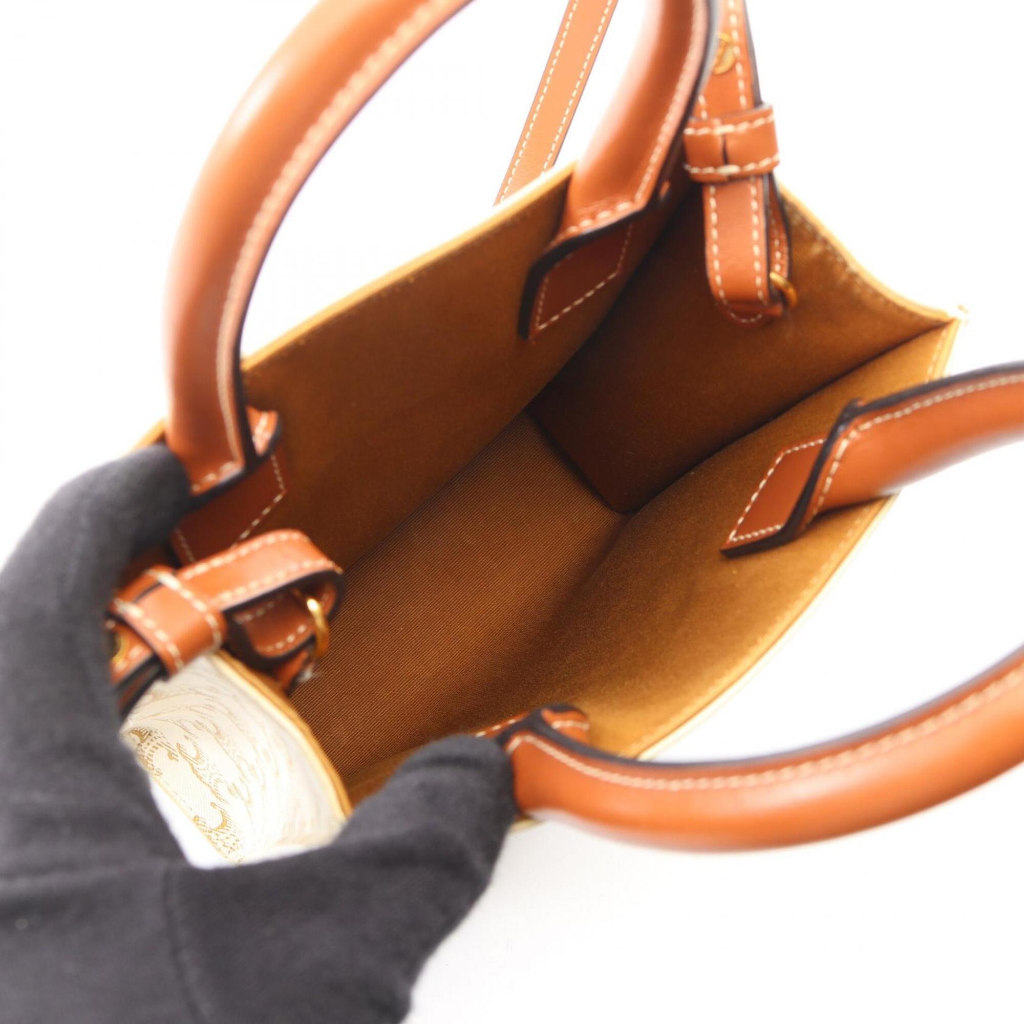 Celine Brown White Coated Canvas Leather Handbag (Pre-Owned)