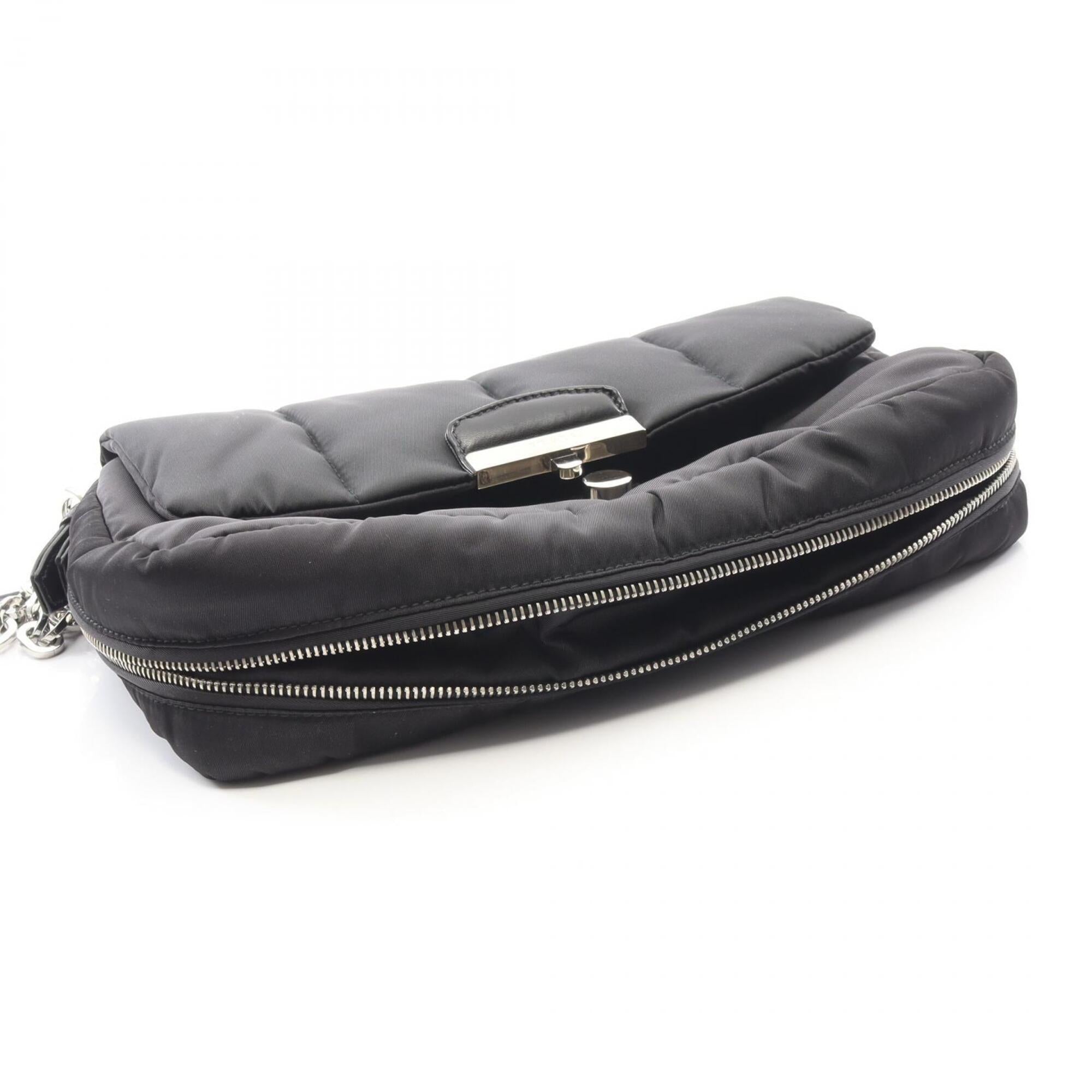 Prada Black Nylon Leather Handbag Shoulder Bag (Pre-Owned)