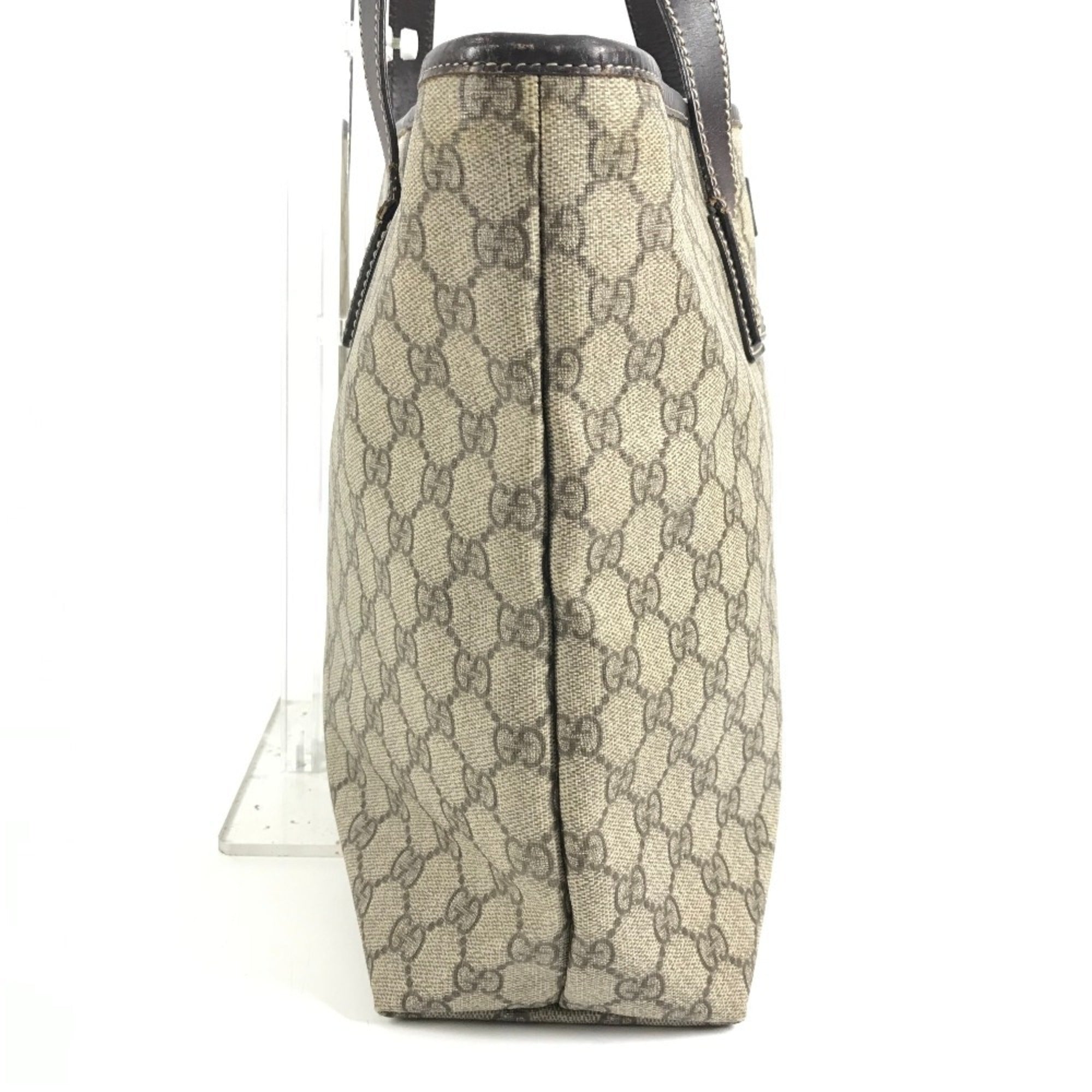 Gucci Beige Dark Brown Gg Supreme Leather Shoulder Bag Tote Bag (Pre-Owned)