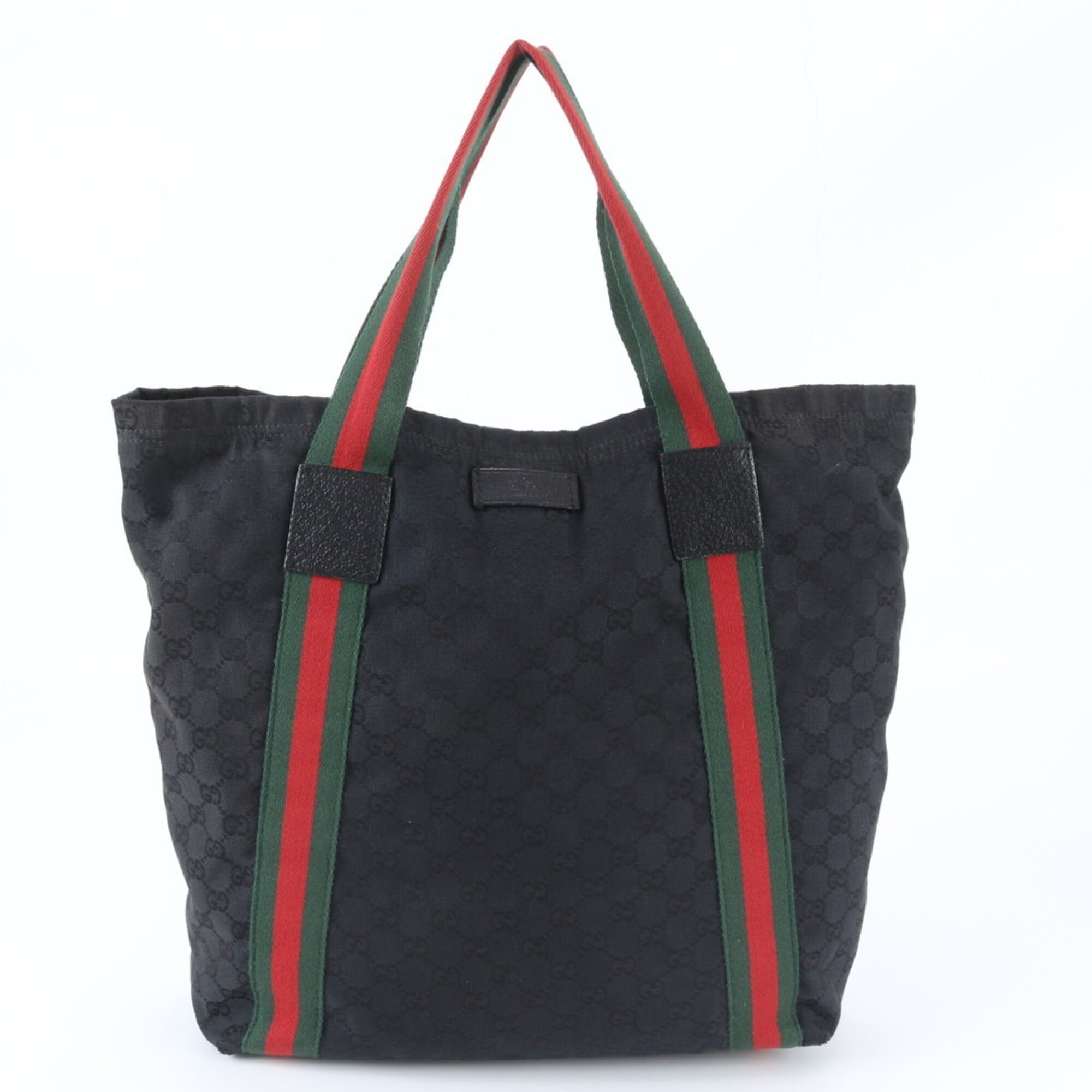 Gucci Black Leather Canvas Shoulder Bag Tote Bag (Pre-Owned)