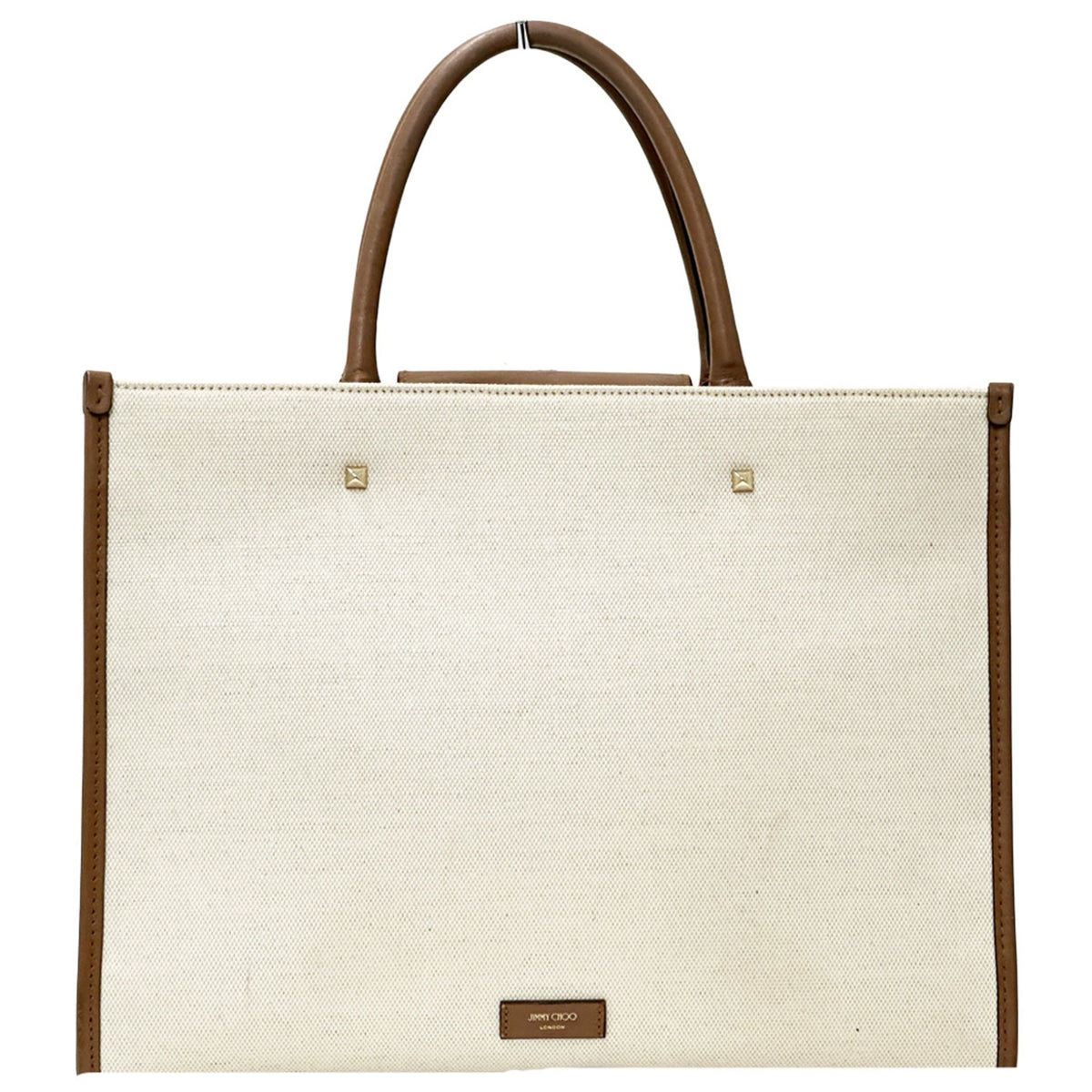 Jimmy Choo Black Brown Ivory Off-White Canvas Handbag Shoulder Bag (Pre-Owned)