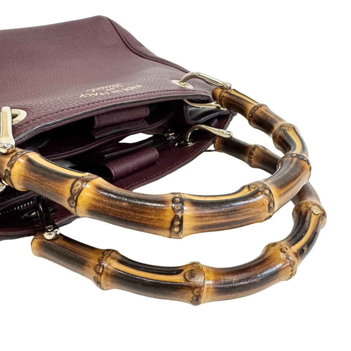 Gucci Wine Bamboo Leather Handbag Shoulder Bag (Pre-Owned)