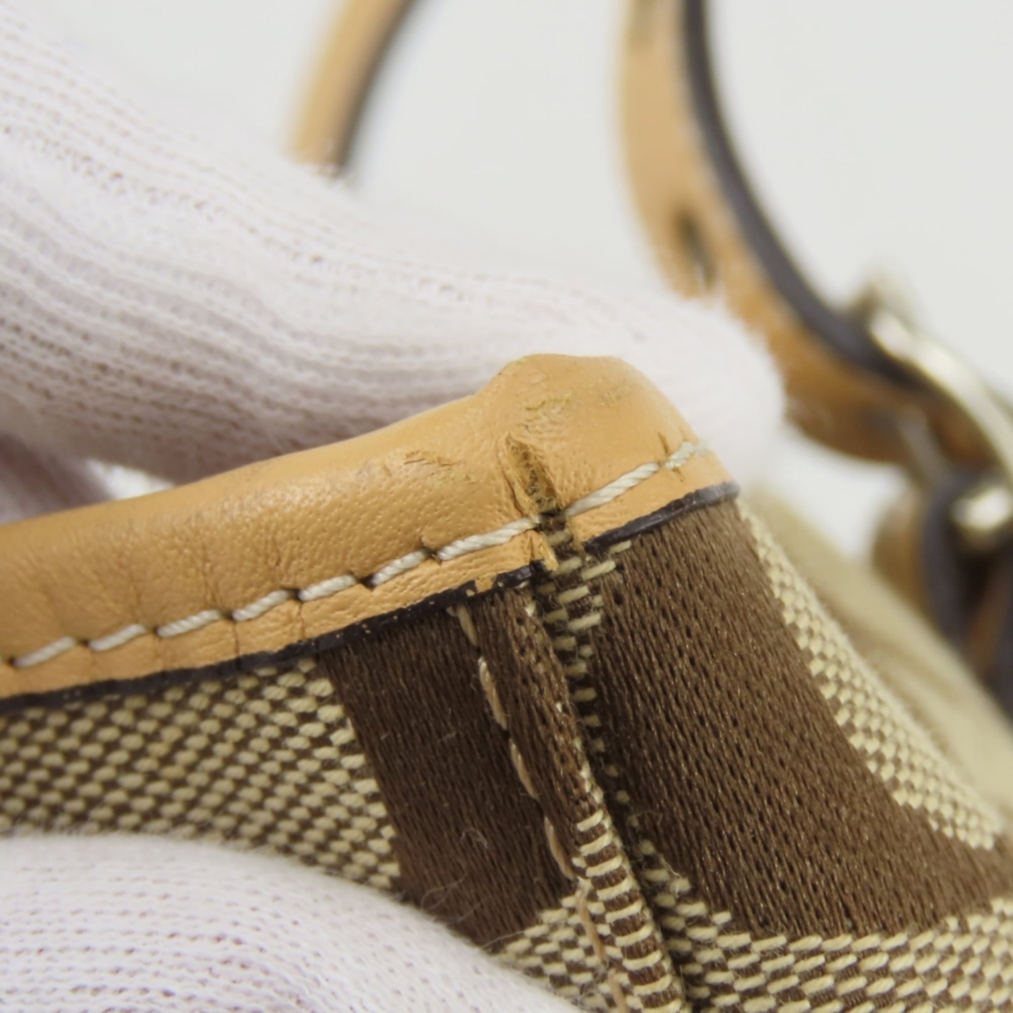 Coach Beige Brown Canvas Leather Handbag (Pre-Owned)