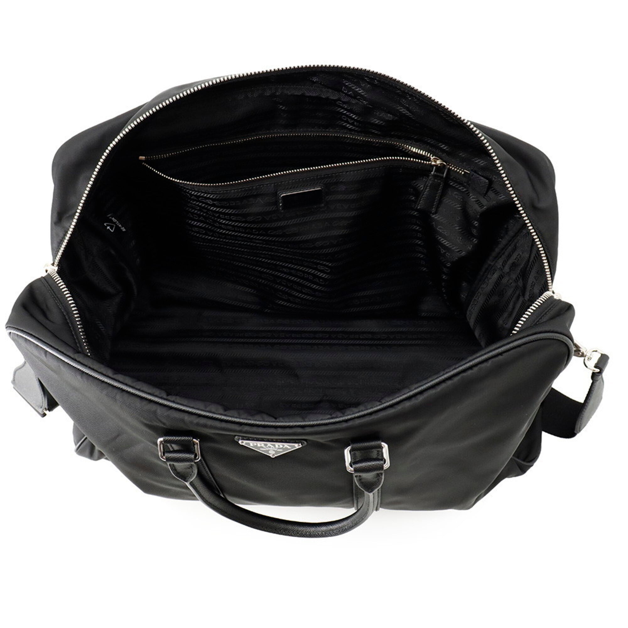 Prada Black Nylon Leather Boston Bag Handbag Shoulder Bag (Pre-Owned)