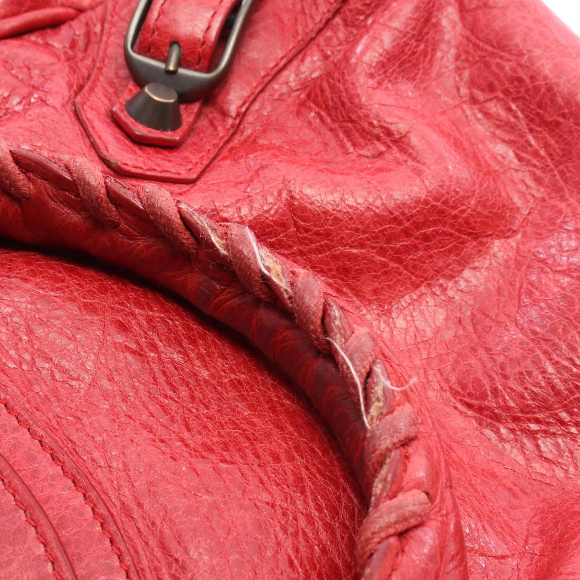 Balenciaga Red Color Leather Handbag Tote Bag (Pre-Owned)