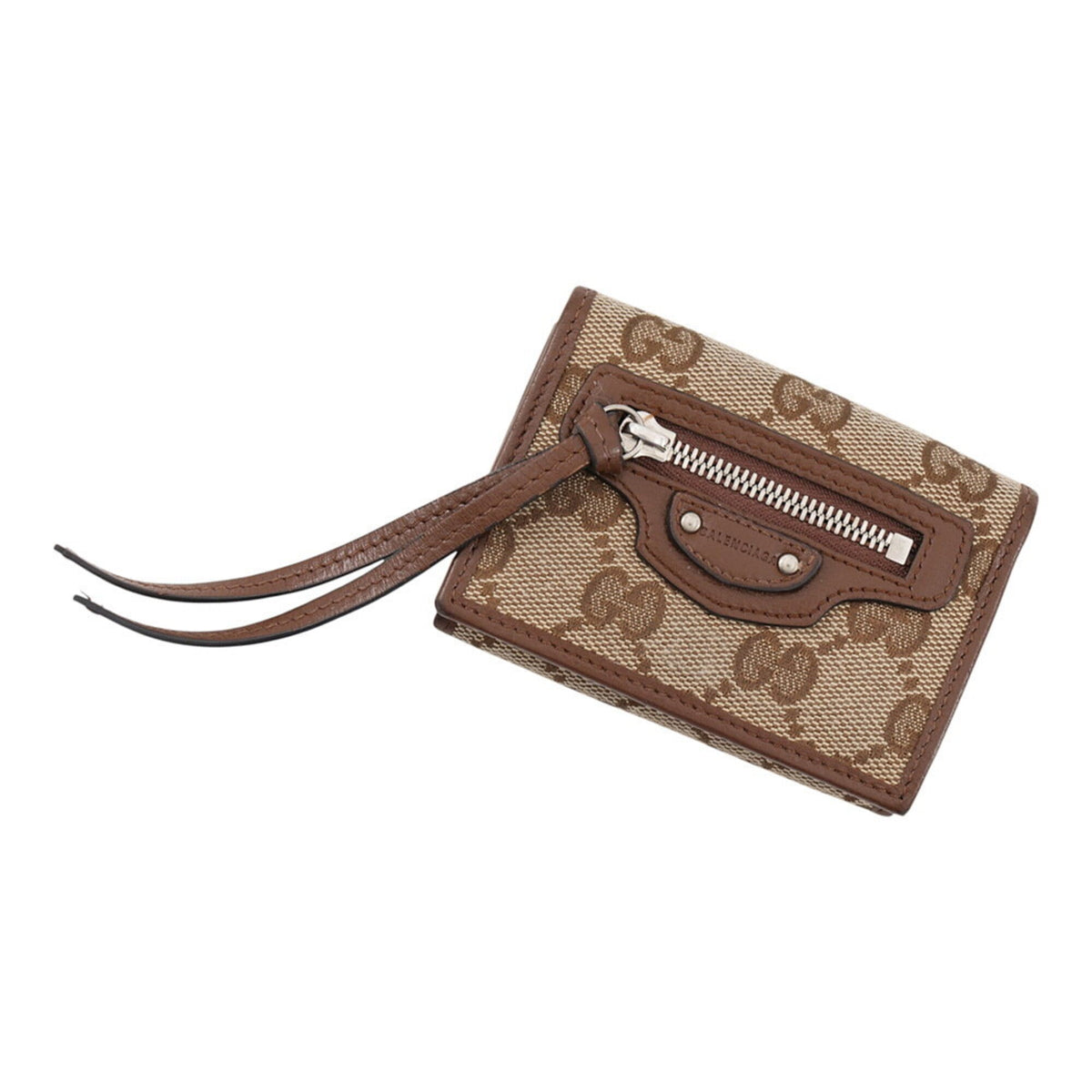 Gucci Beige Brown Canvas Leather Wallet (Tri-Fold) (Pre-Owned)
