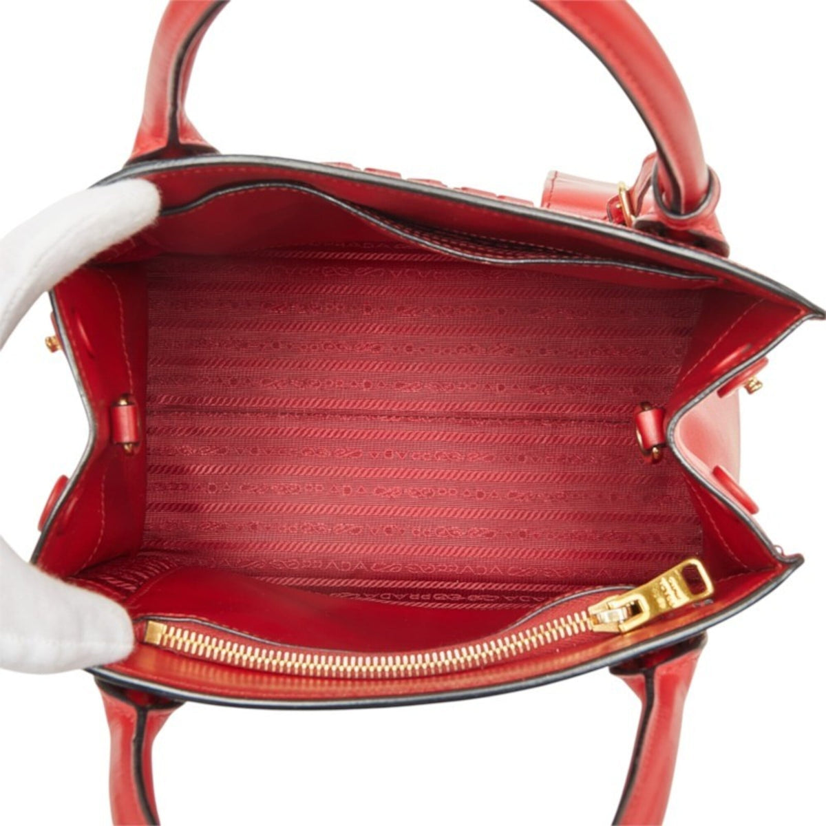 Prada Red Color Leather Handbag Shoulder Bag (Pre-Owned)