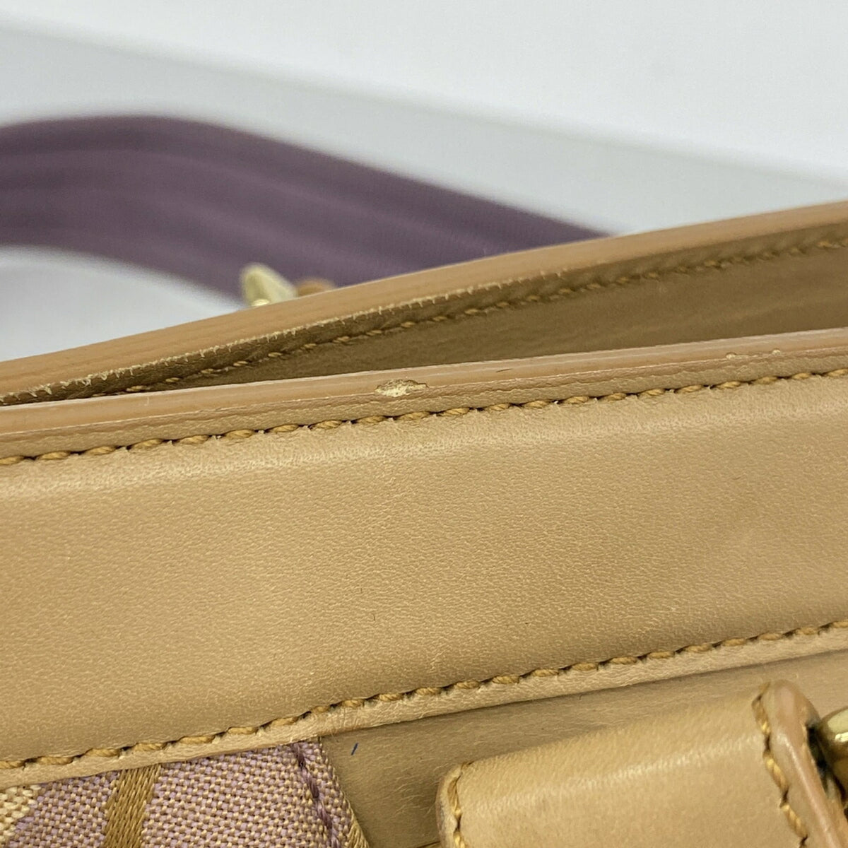 Salvatore Ferragamo Beige Purple Canvas Handbag (Pre-Owned)