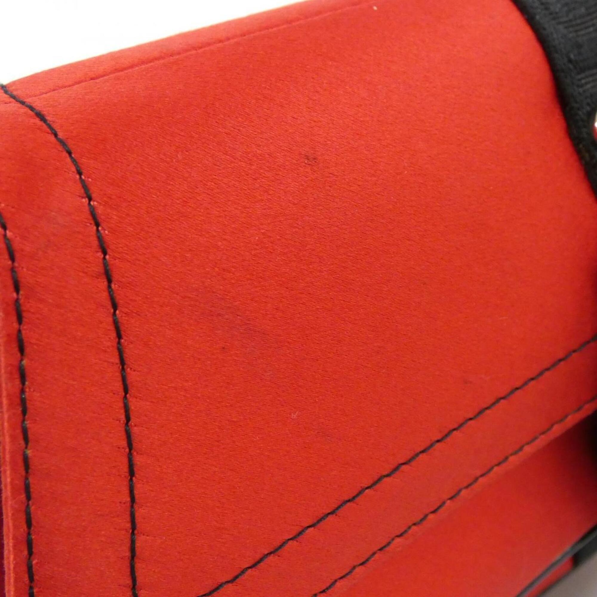 Christian Dior Black Red Color Satin Handbag (Pre-Owned)