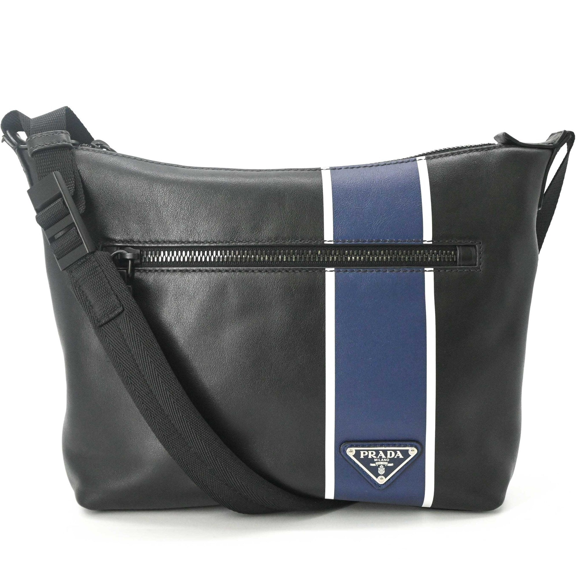 Prada Black Blue Leather Shoulder Bag (Pre-Owned)