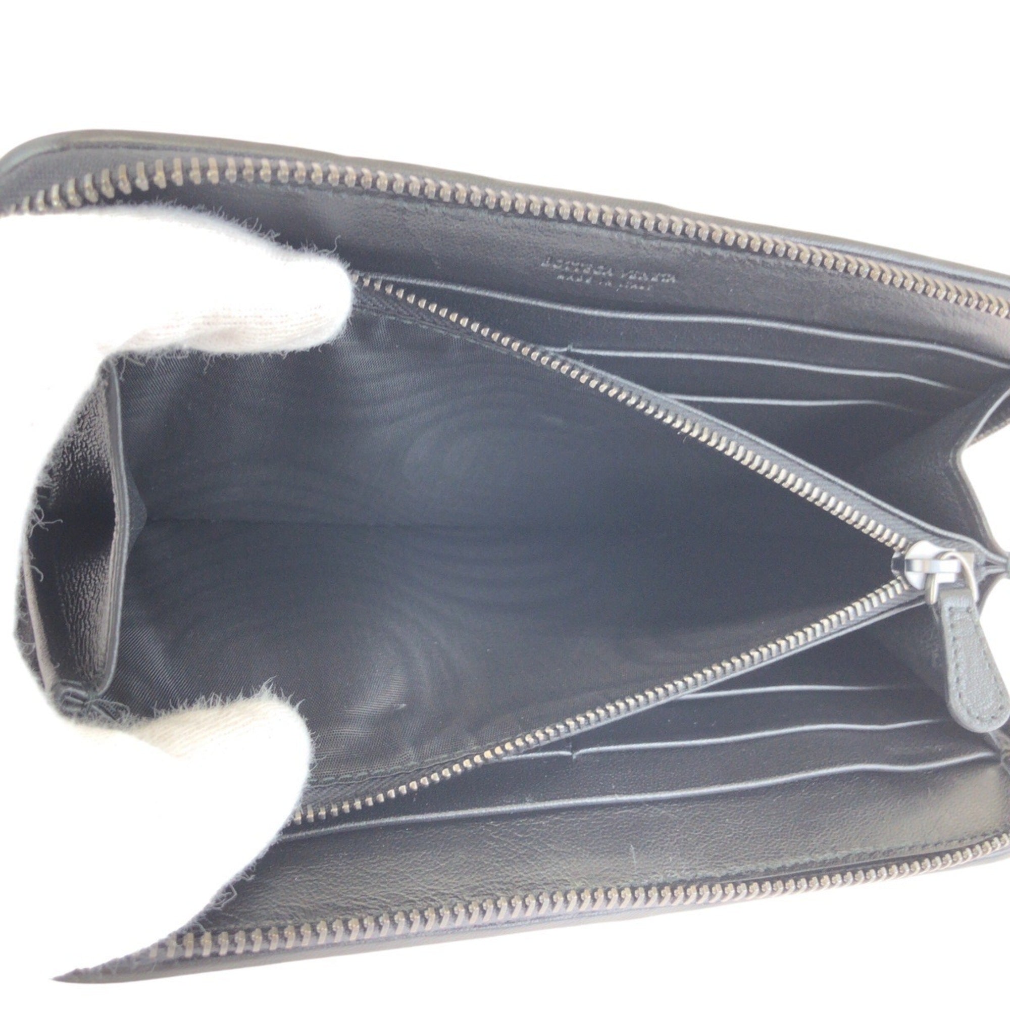 Bottega Veneta Black Gray Leather Long Wallet (Bi-Fold) (Pre-Owned)