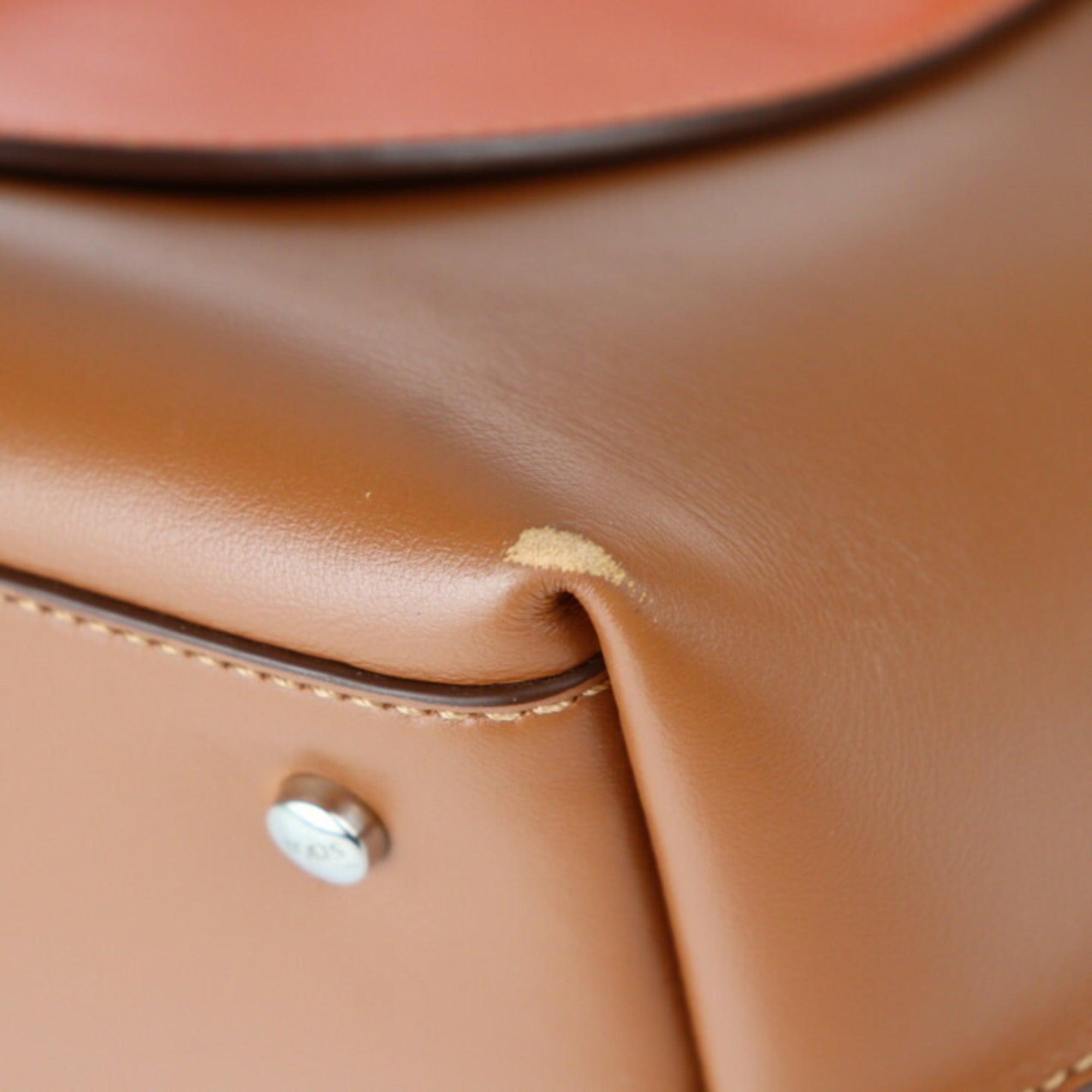 Tod's Beige Brown Orange Leather Handbag Shoulder Bag Tote Bag (Pre-Owned)