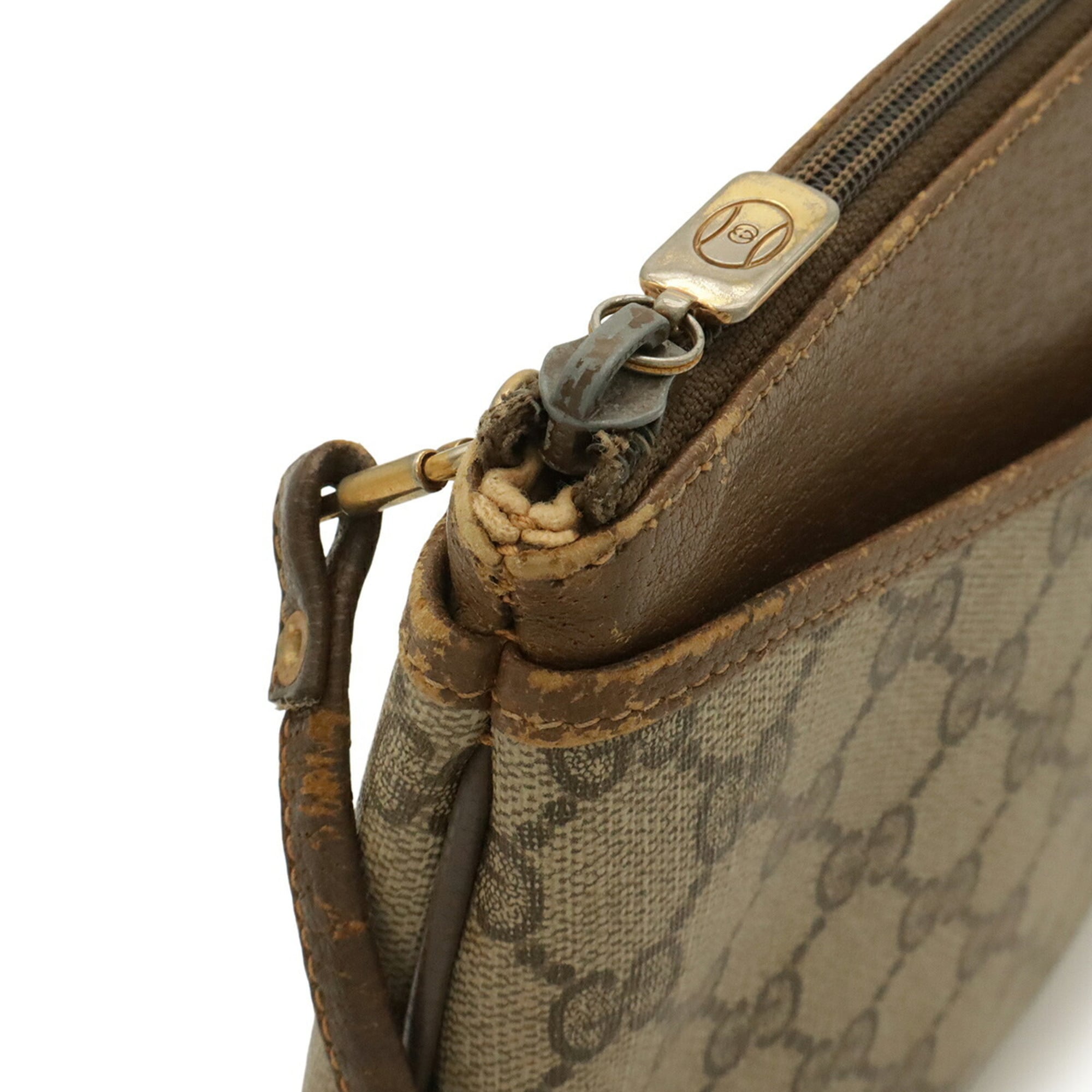 Gucci Beige Brown Coated Canvas Leather Clutch Bag Pochette Shoulder Bag (Pre-Owned)