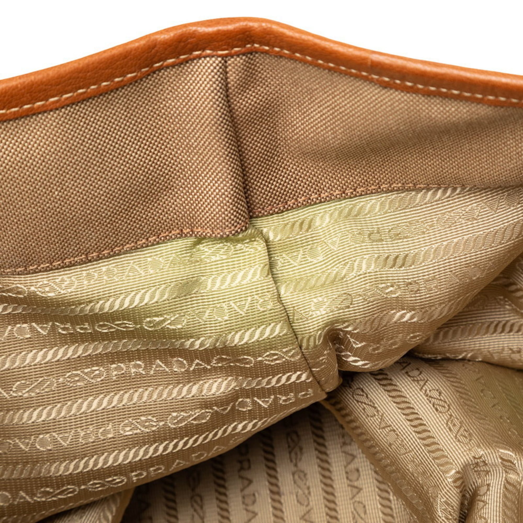 Prada Beige Brown Canvas Leather Shoulder Bag Tote Bag (Pre-Owned)