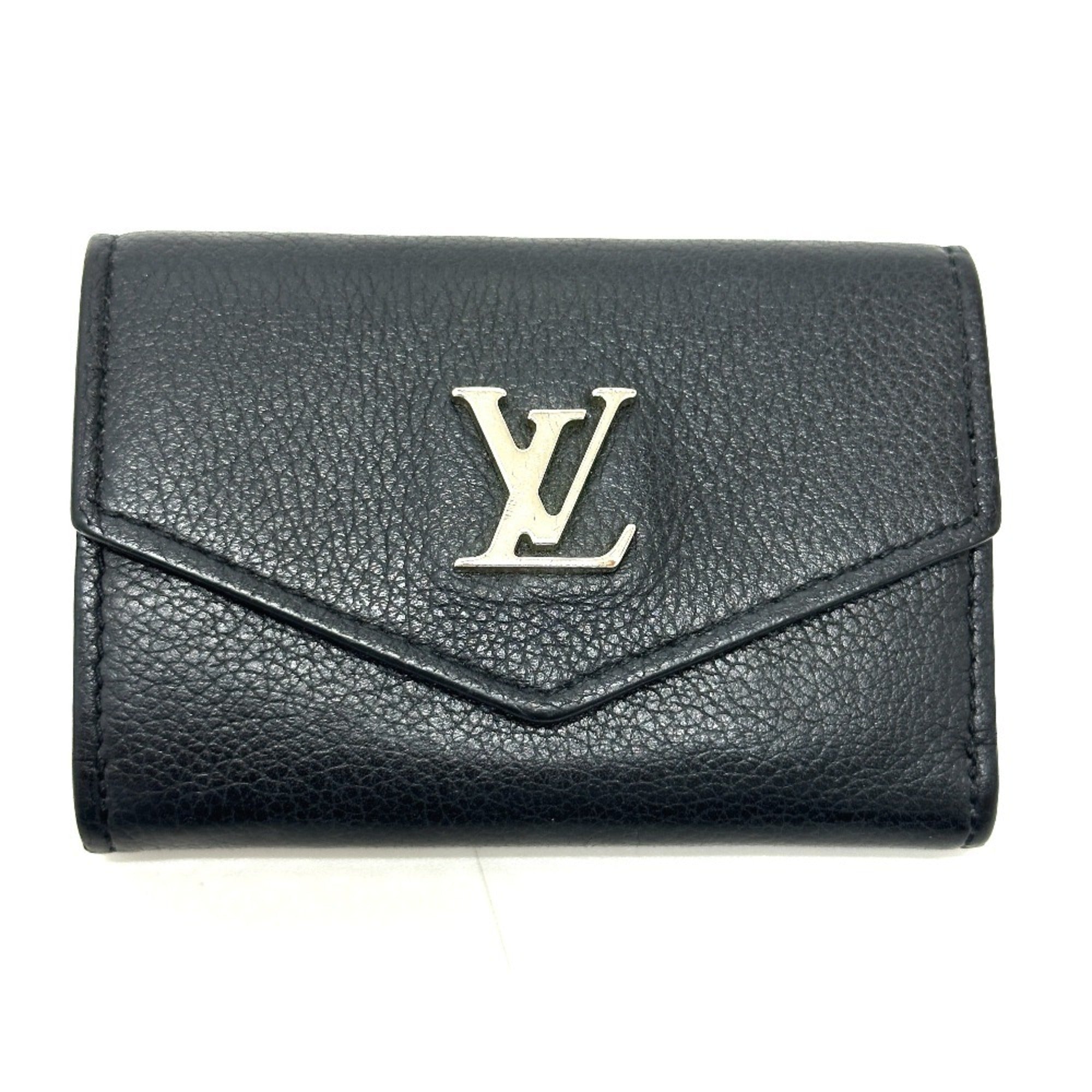 Louis Vuitton Black Leather Wallet (Tri-Fold) (Pre-Owned)