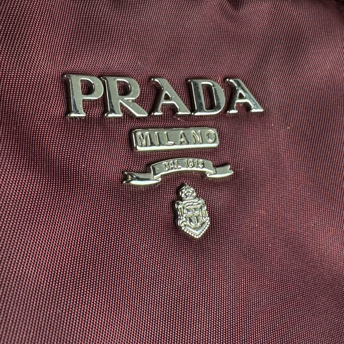 Prada Bordeaux Nylon Leather Handbag Shoulder Bag (Pre-Owned)
