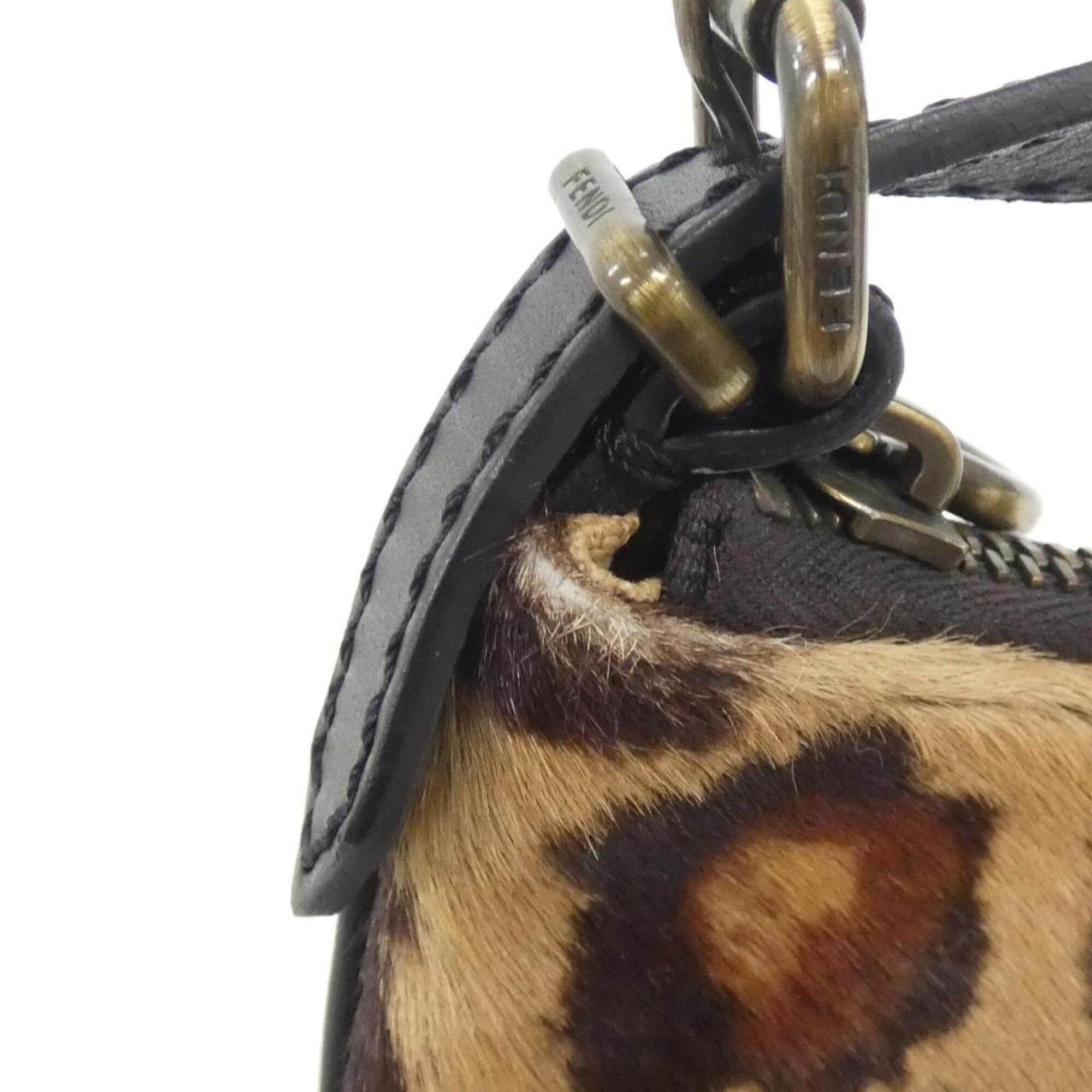 Fendi Beige Brown Leather Canvas Shoulder Bag (Pre-Owned)