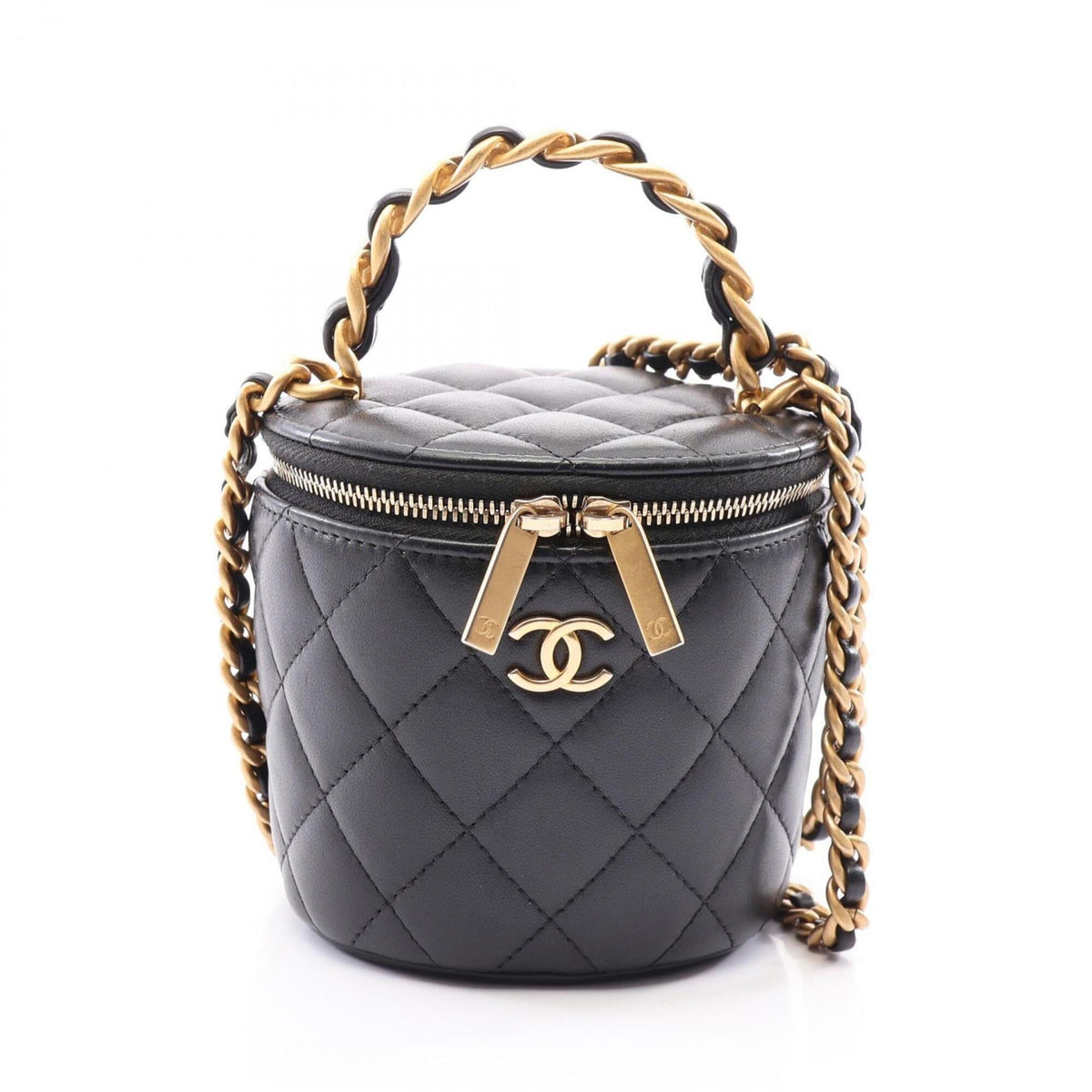Chanel Black Leather Handbag Shoulder Bag Vanity Bag (Pre-Owned)