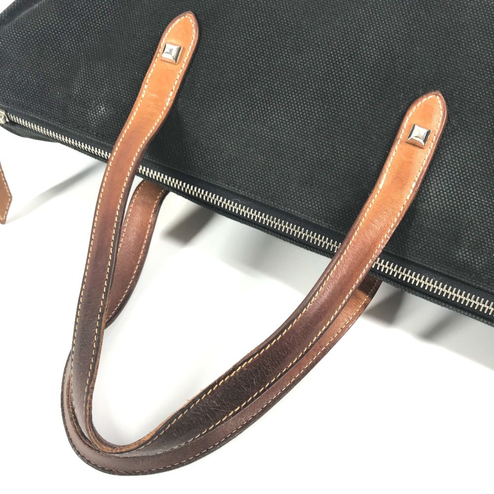 Hermes Black Brown Canvas Leather Briefcase Handbag Tote Bag (Pre-Owned)