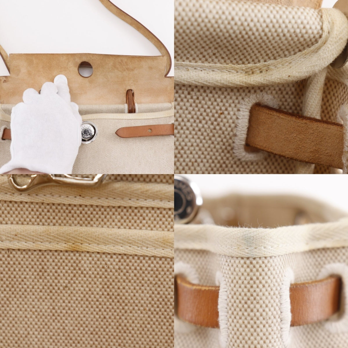 Hermes Her Bag Beige Black Toile H Shoulder Bag (Pre-Owned)