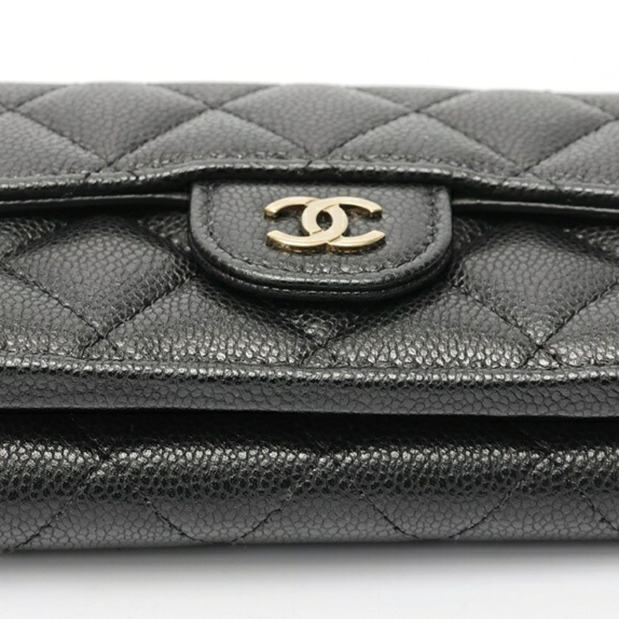 Chanel Black Grained Calfskin Wallet (Tri-Fold) (Pre-Owned)