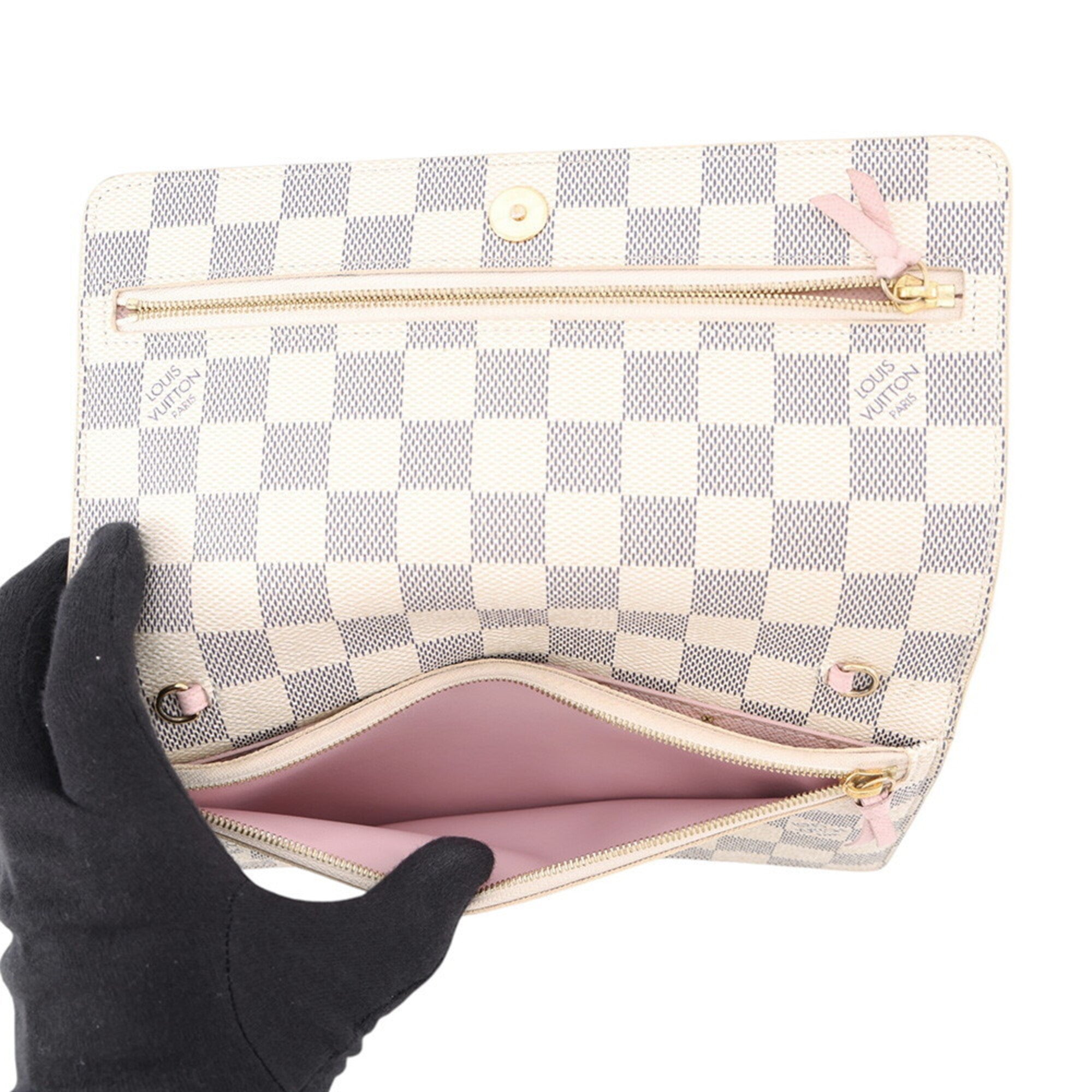 Louis Vuitton Damier Azur Rose Ballerine Damier Azur Chain/Shoulder Wallet (Pre-Owned)