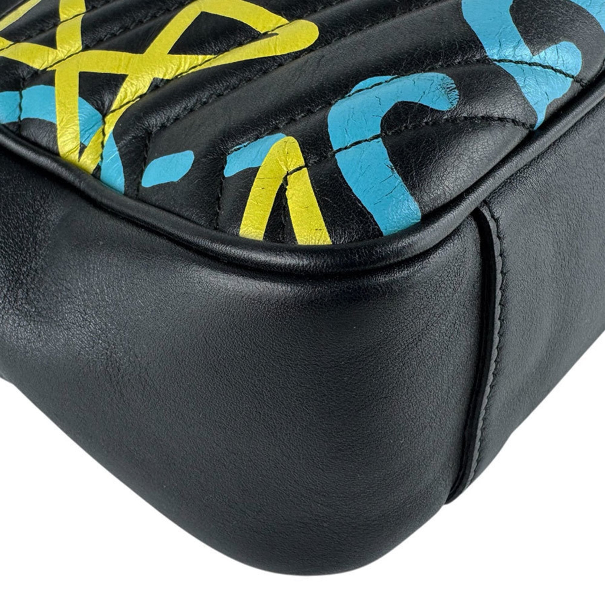 Gucci Black Blue Yellow Leather Shoulder Bag (Pre-Owned)