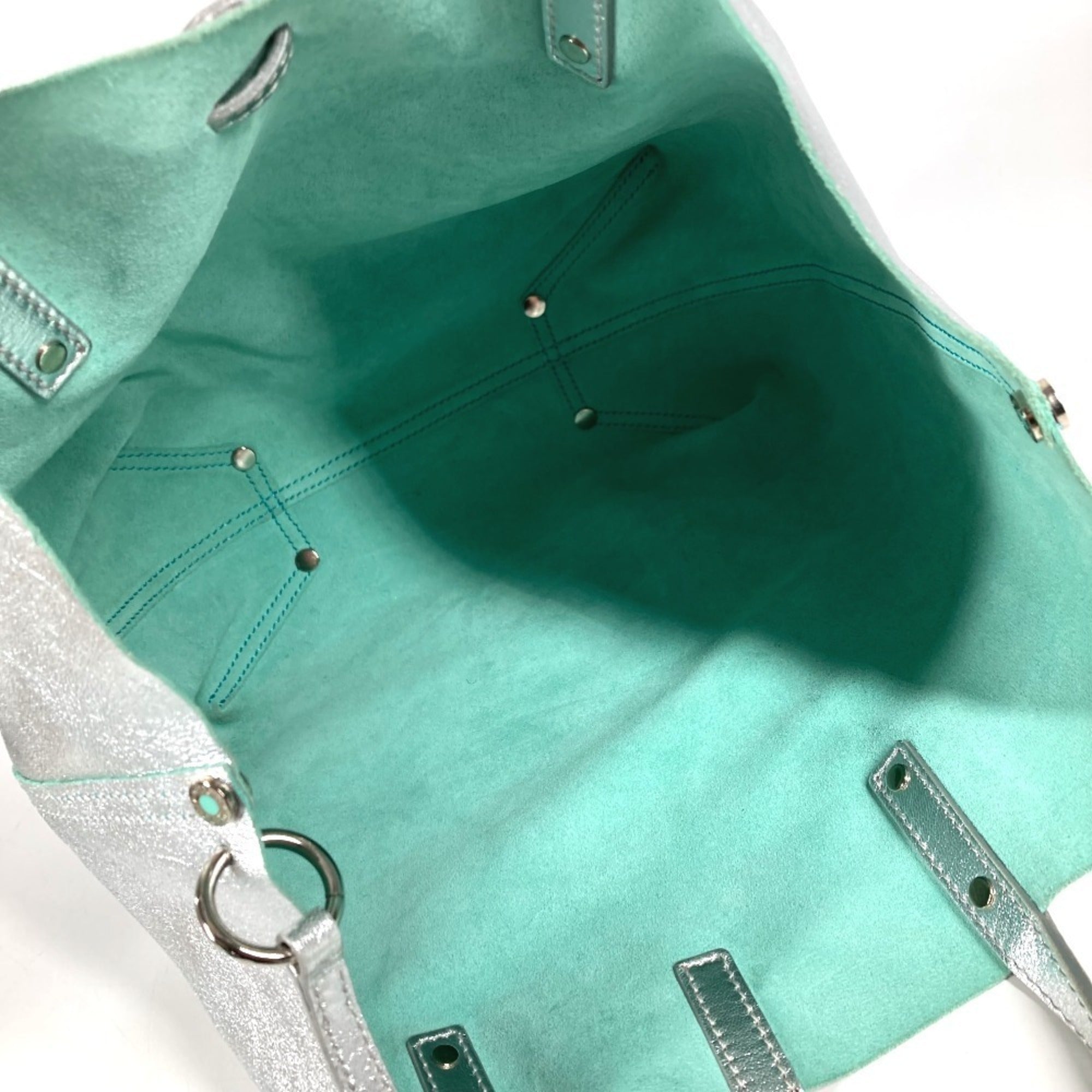 Tiffany Silver Leather Handbag Shoulder Bag Tote Bag (Pre-Owned)