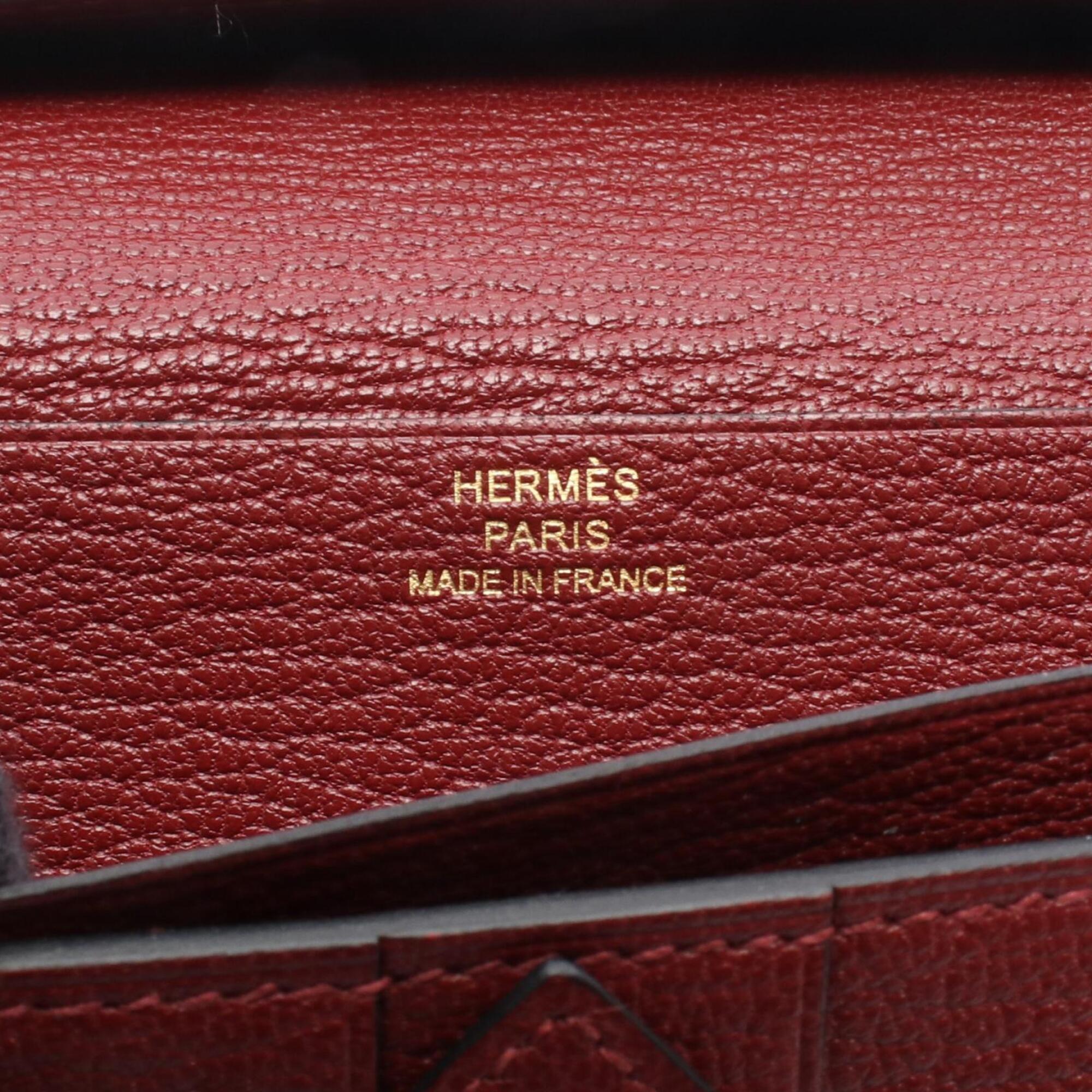 Hermes Bearn Bordeaux Rouge H Chevre Leather Long Wallet (Bi-Fold) (Pre-Owned)