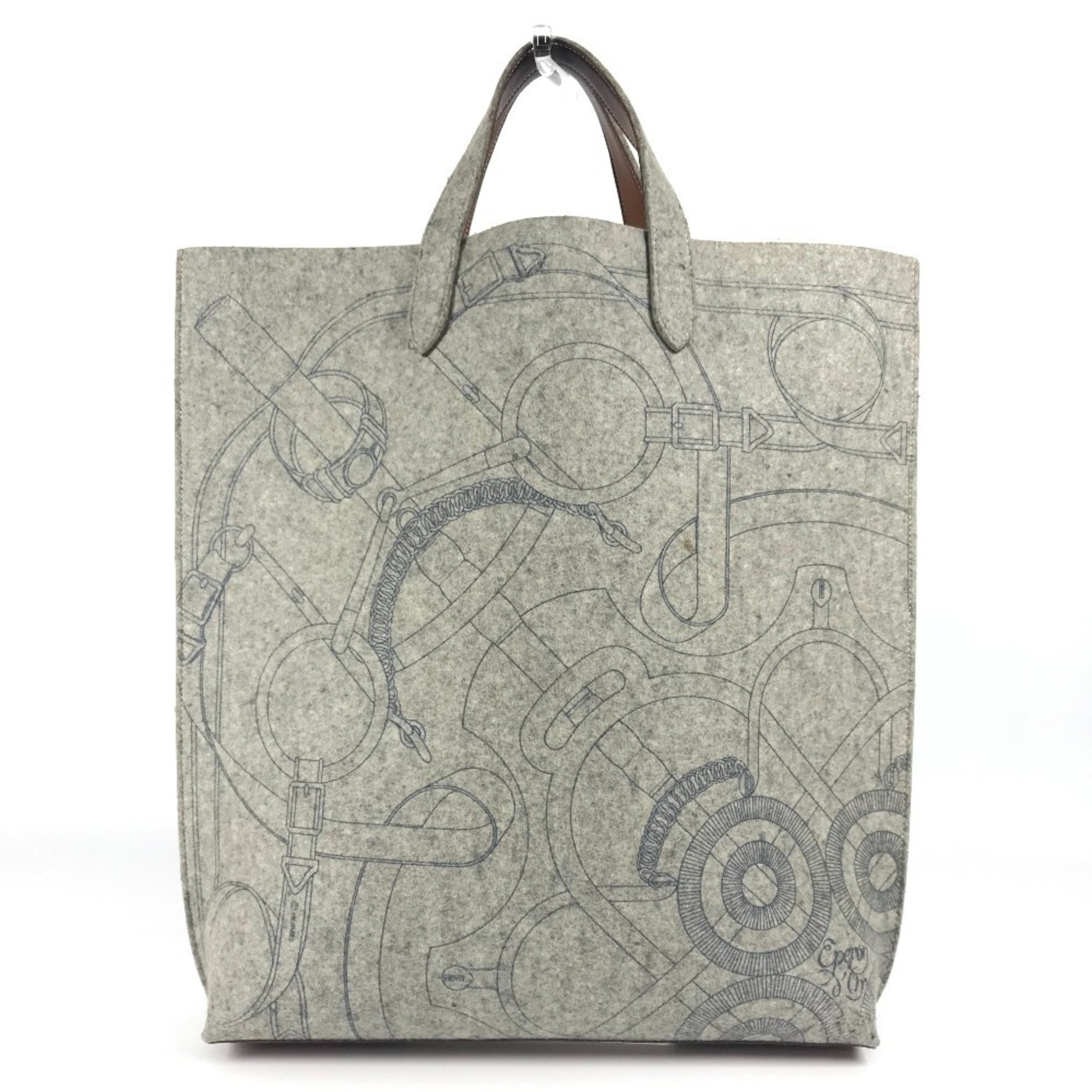Hermes Karimi Brown Gray Felt Leather Shoulder Bag Tote Bag (Pre-Owned)